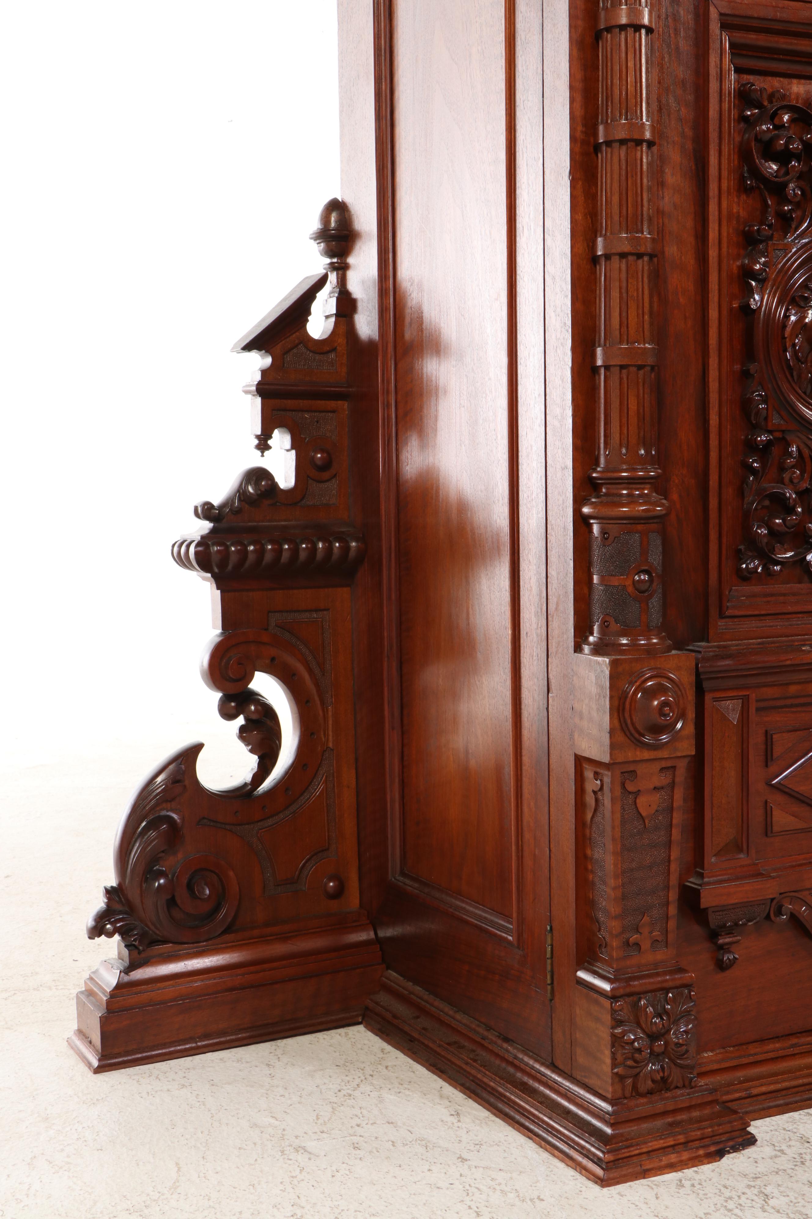 Italian Renaissance Revival Walnut Court Cupboard with Marble Draw Leaves