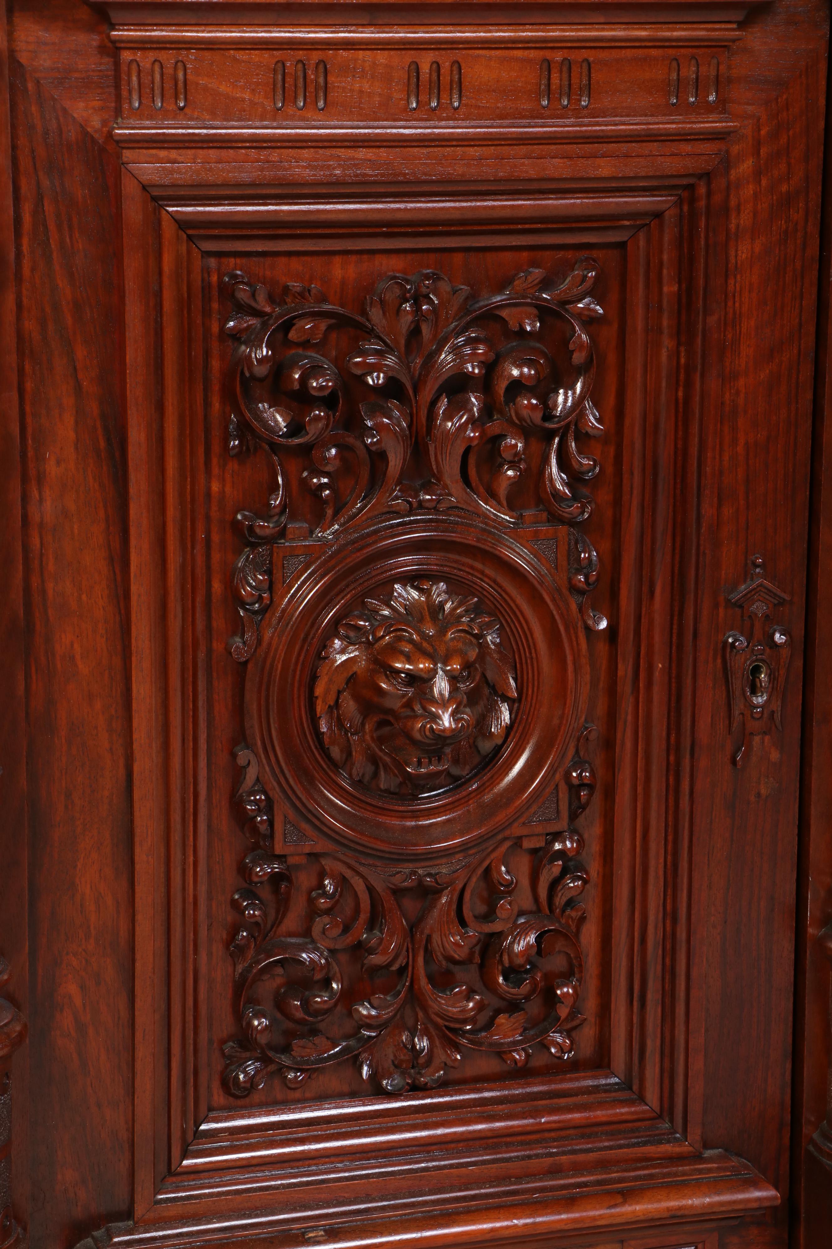 Italian Renaissance Revival Walnut Court Cupboard with Marble Draw Leaves