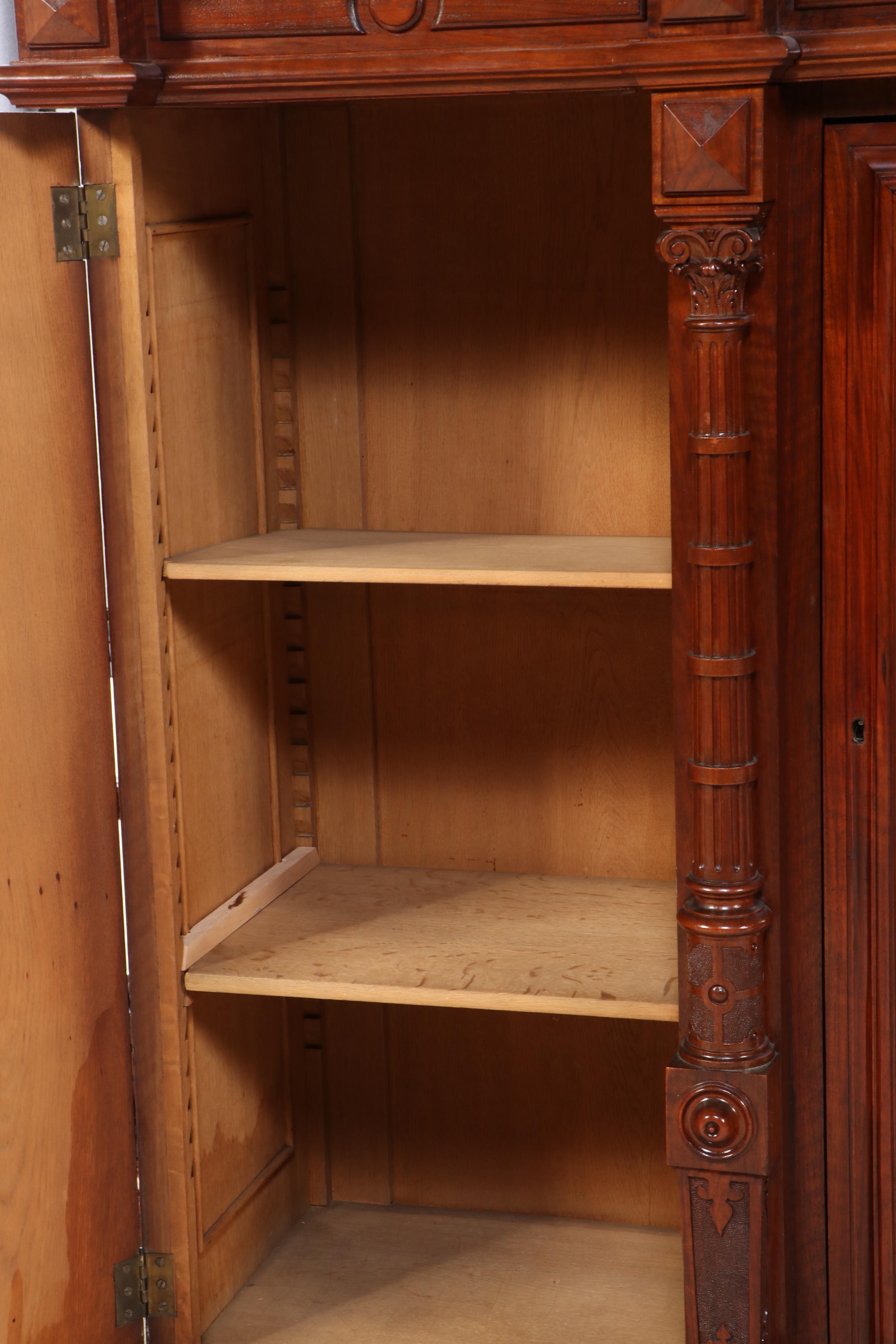 Italian Renaissance Revival Walnut Court Cupboard with Marble Draw Leaves