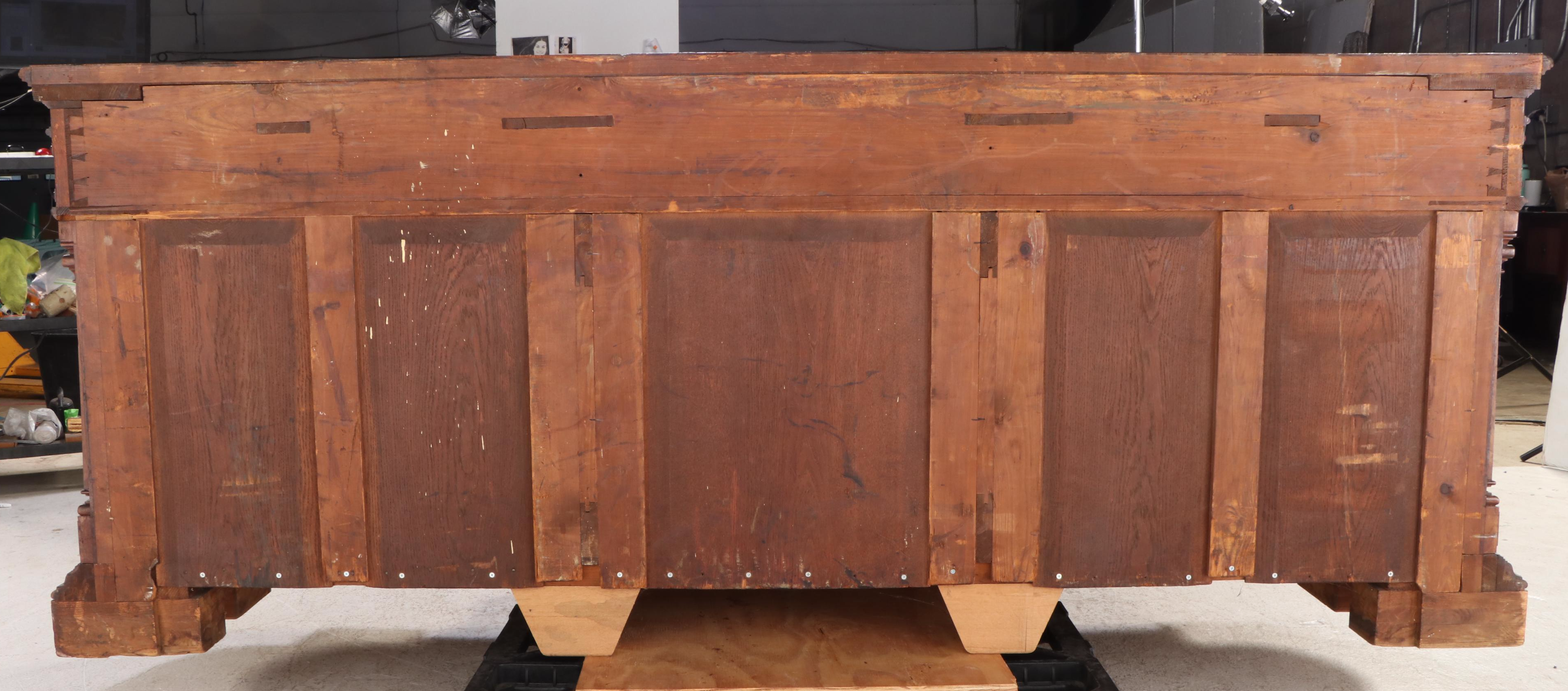 Italian Renaissance Revival Walnut Court Cupboard with Marble Draw Leaves