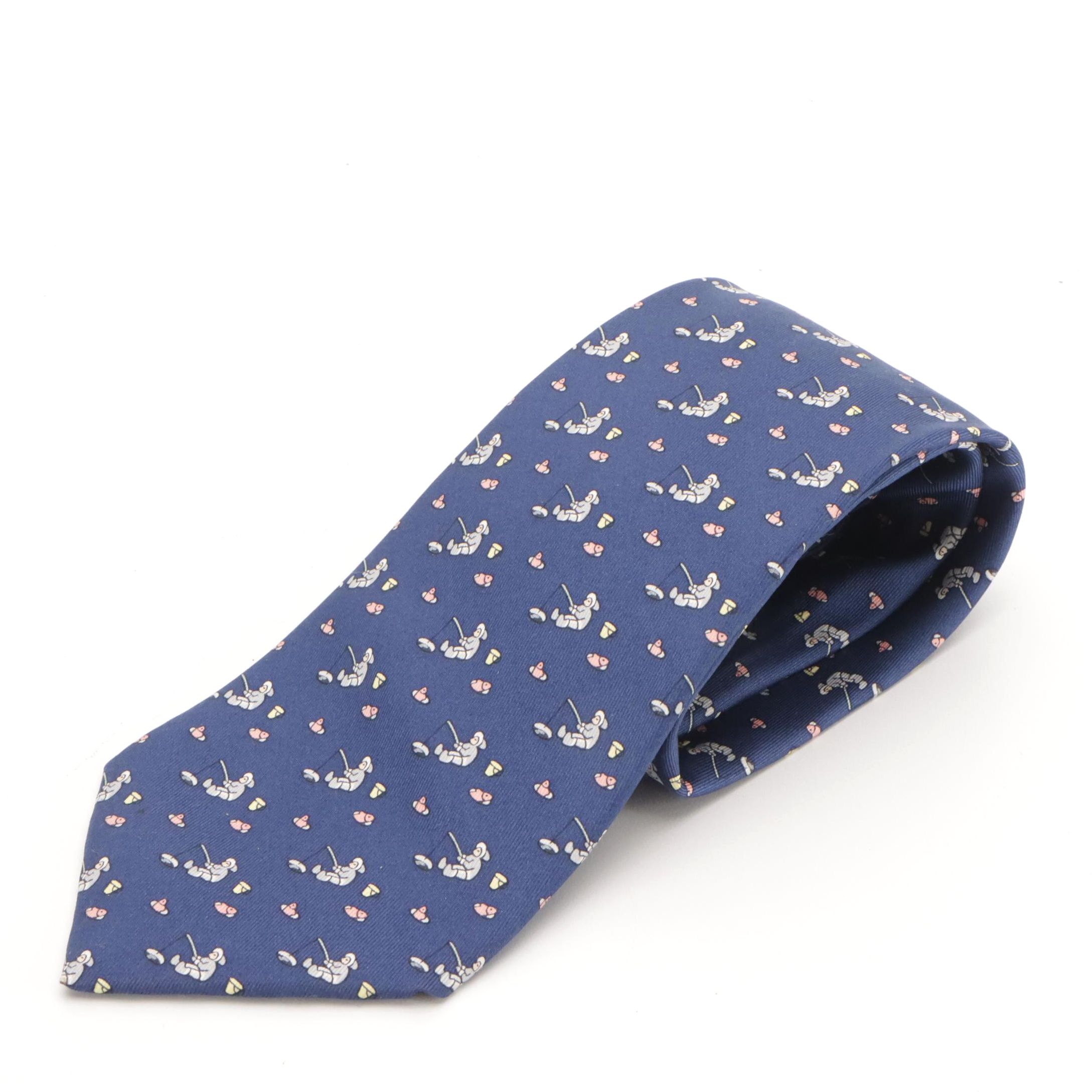 Hermès Ice Fishing Pattern Tall Necktie in Silk Twill