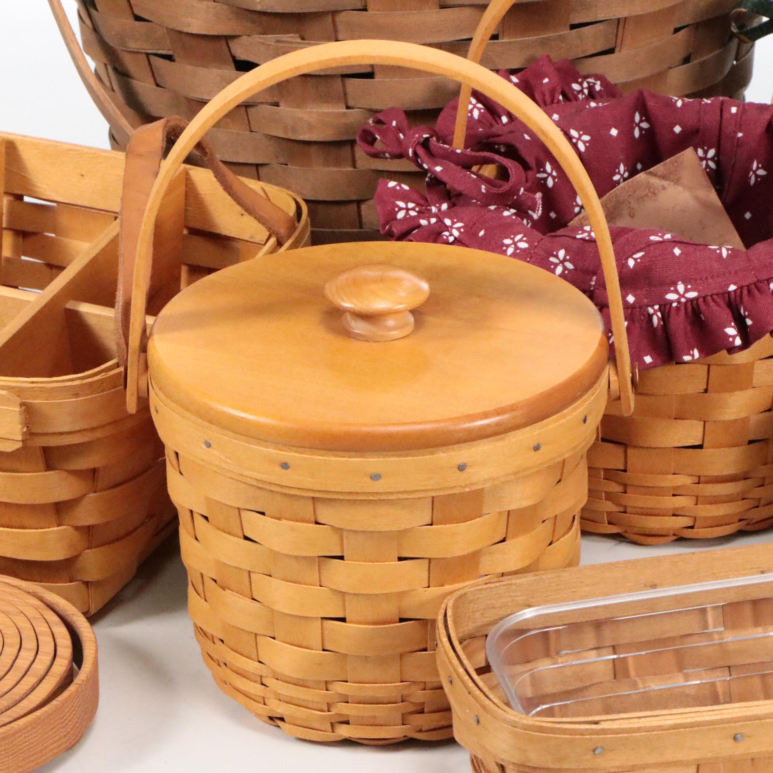 Longaberger and Other Woven Baskets with S. Johnson Ceramic Teapot