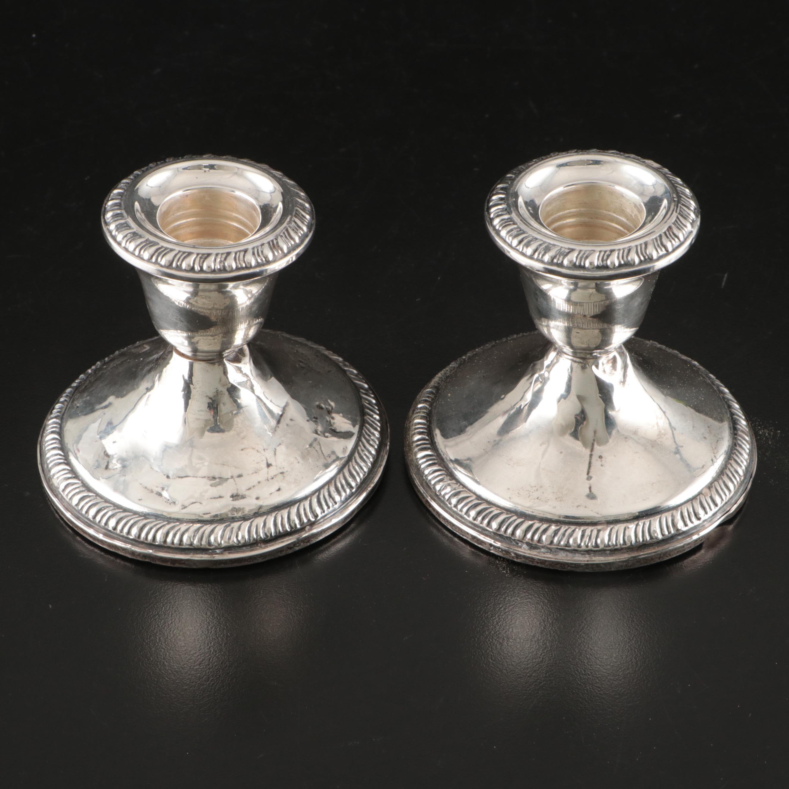 Crown Weighted Sterling Silver Candle Holders, Mid-20th Century