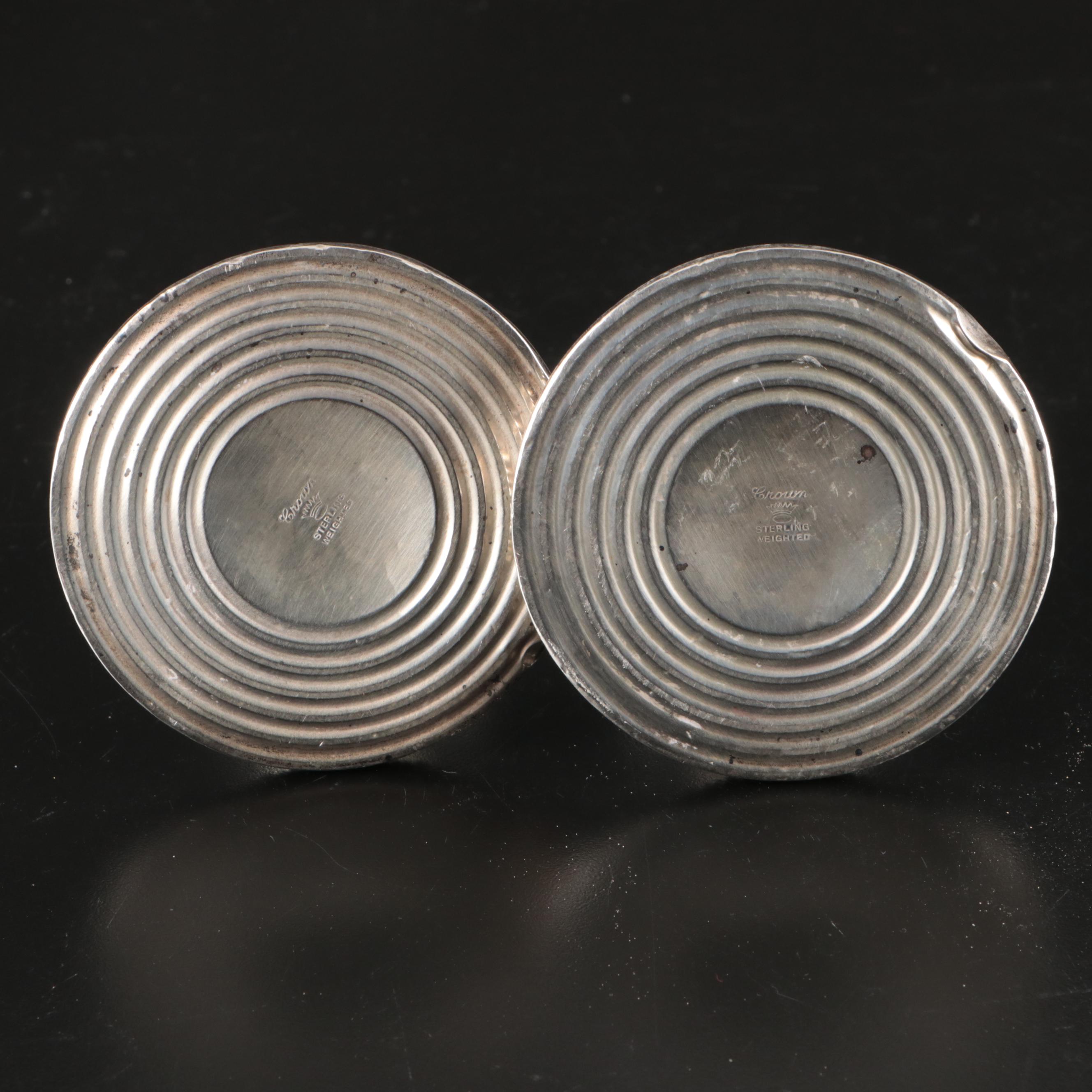 Crown Weighted Sterling Silver Candle Holders, Mid-20th Century