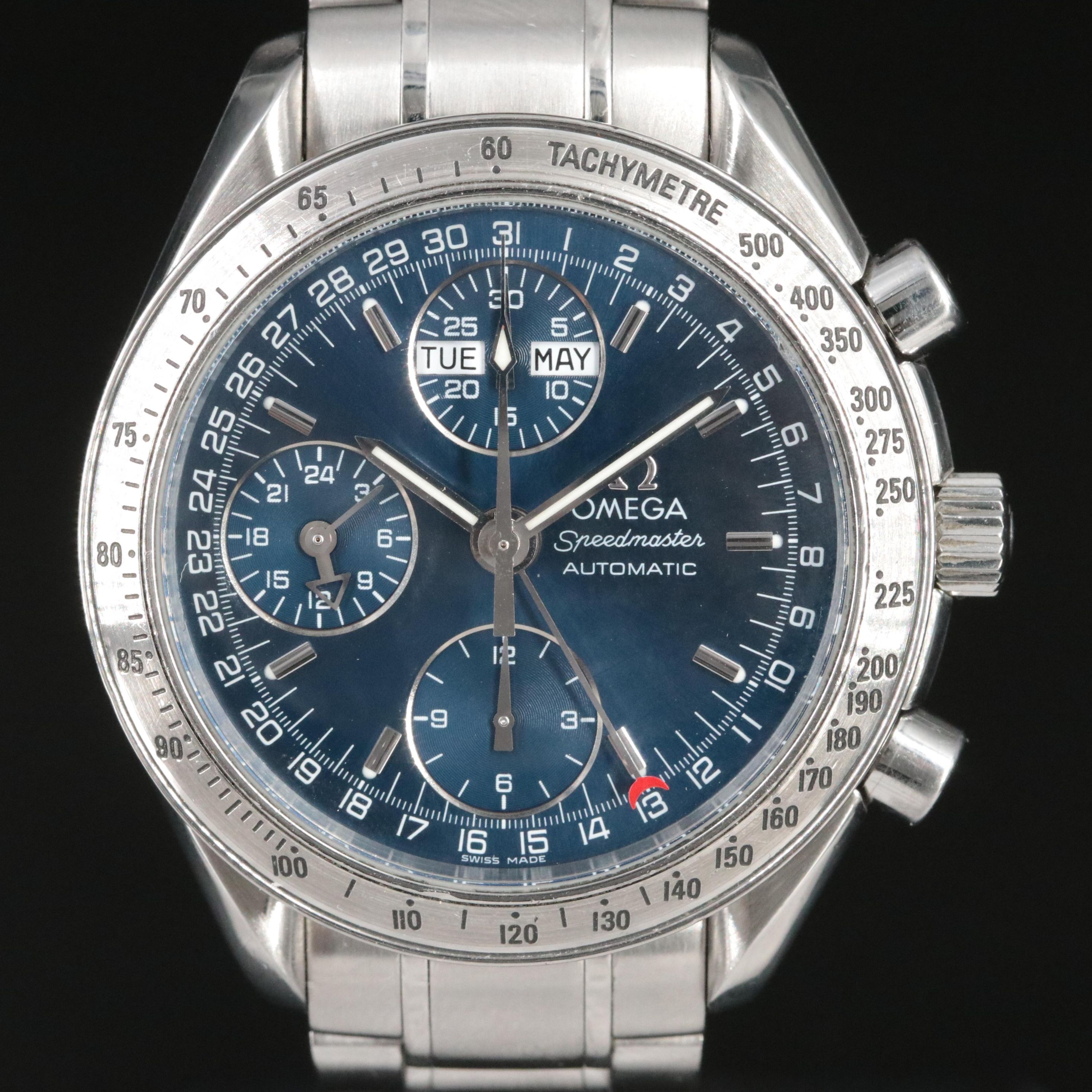 Omega Speedmaster Triple Calendar Blue Steel Automatic Watch