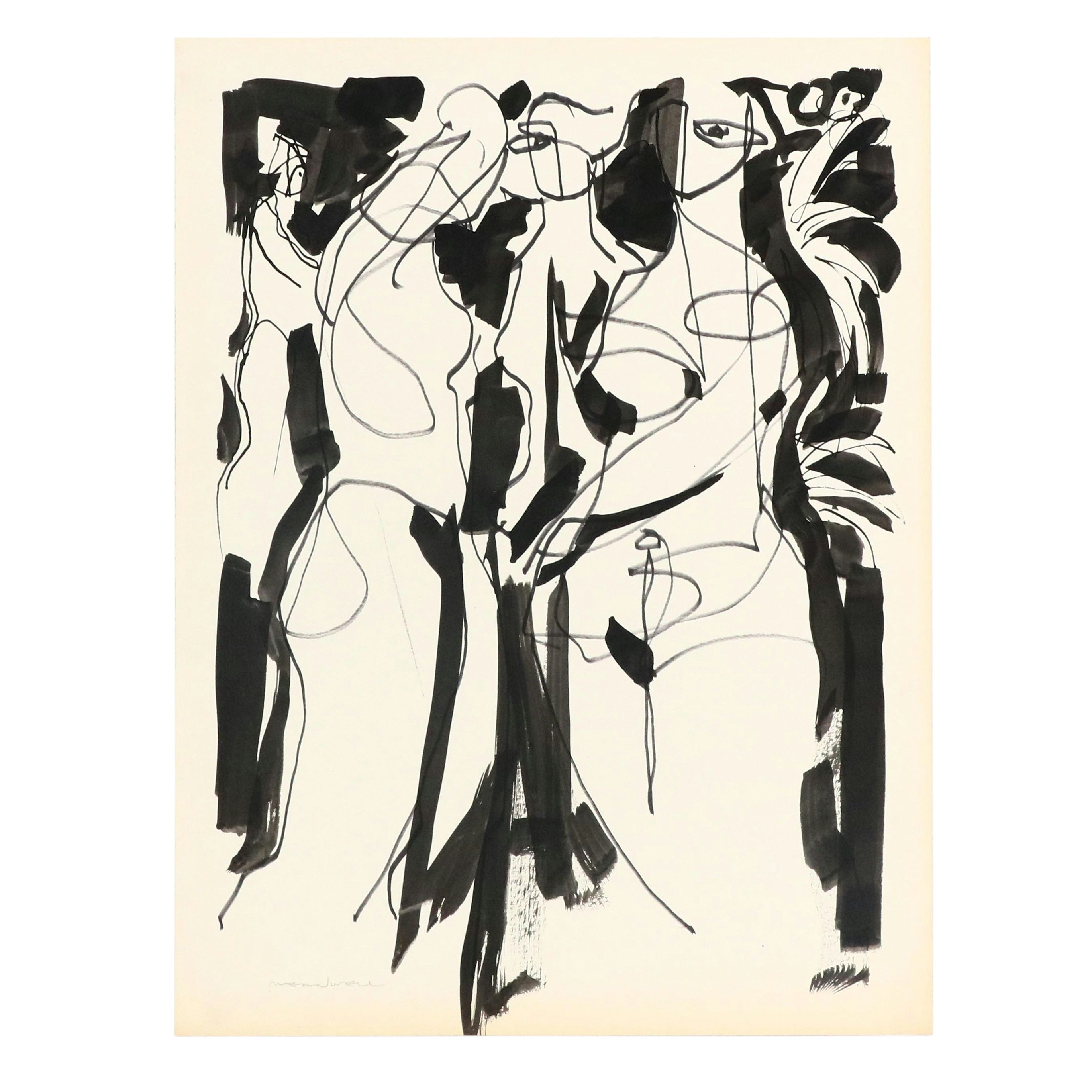 Jack Meanwell Figurative Ink Drawing, Late 20th Century