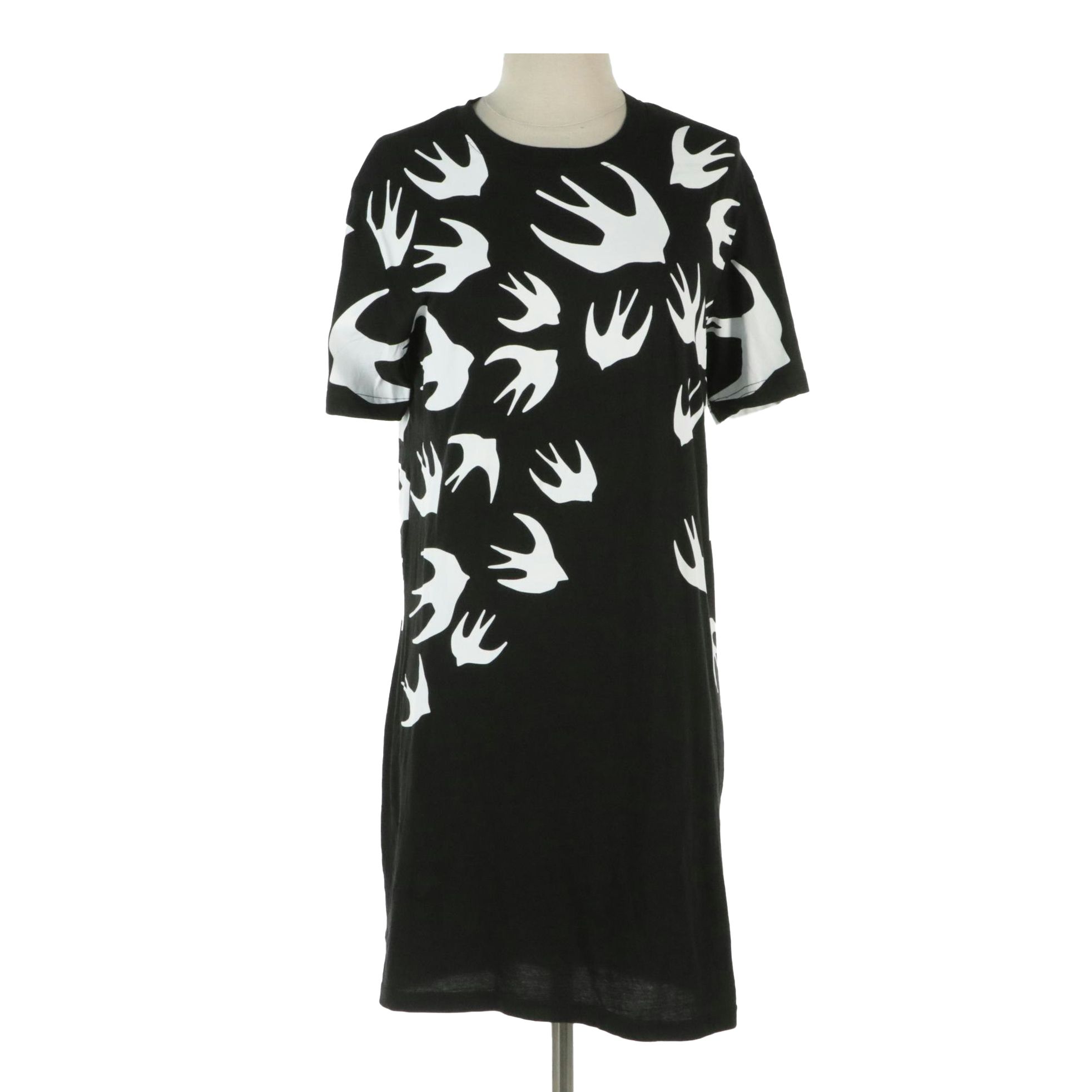 McQ by Alexander McQueen Swallow Print Cotton Short Sleeve Dress