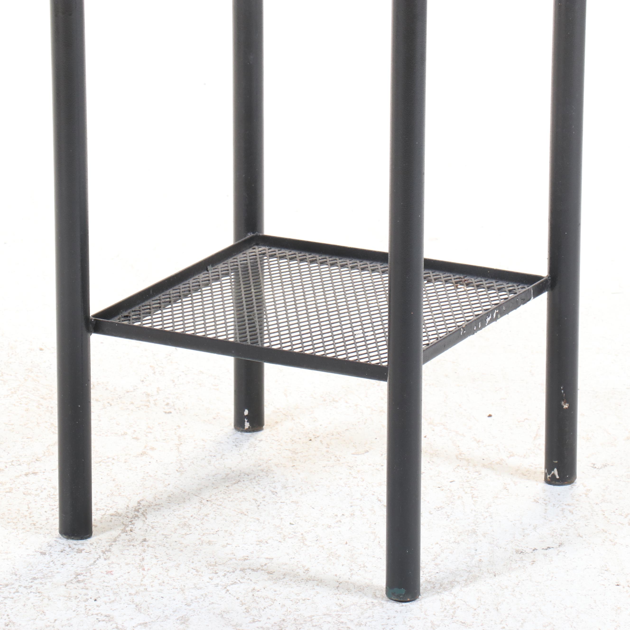 Scrolled Iron Patio Plant Stand with Slag Glass Top