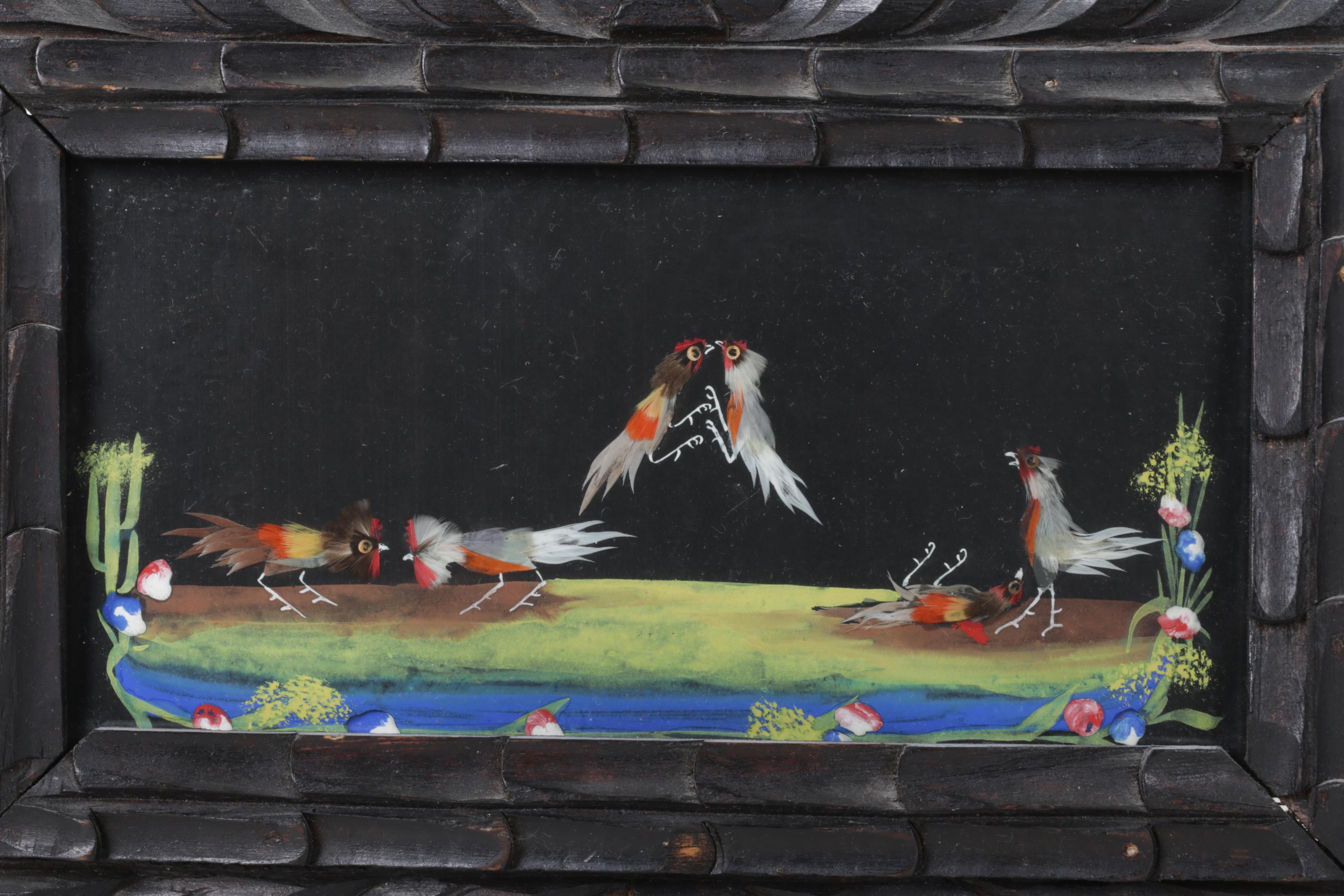 Feather Collage of Fighting Birds & Orchard Studio "Raven" Native American Tile