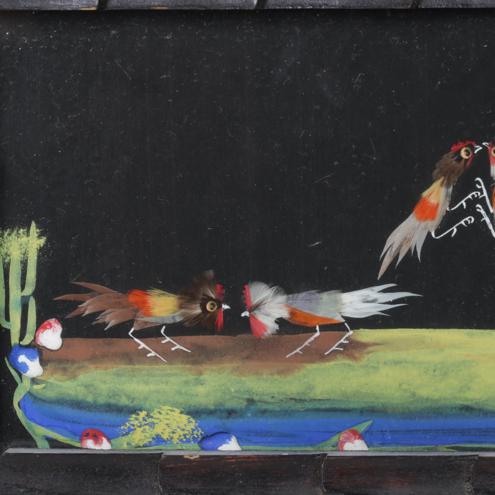 Feather Collage of Fighting Birds & Orchard Studio "Raven" Native American Tile