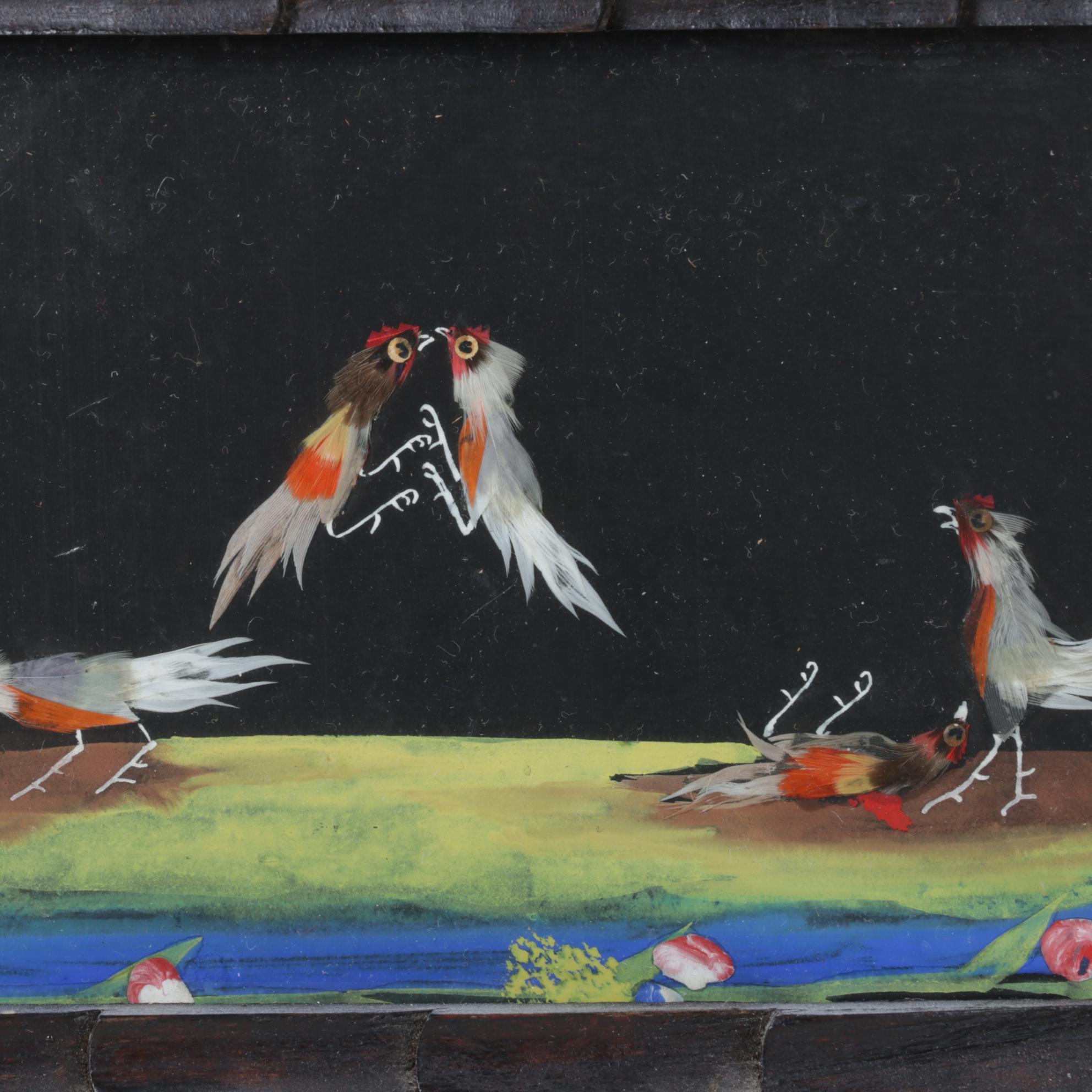 Feather Collage of Fighting Birds & Orchard Studio "Raven" Native American Tile