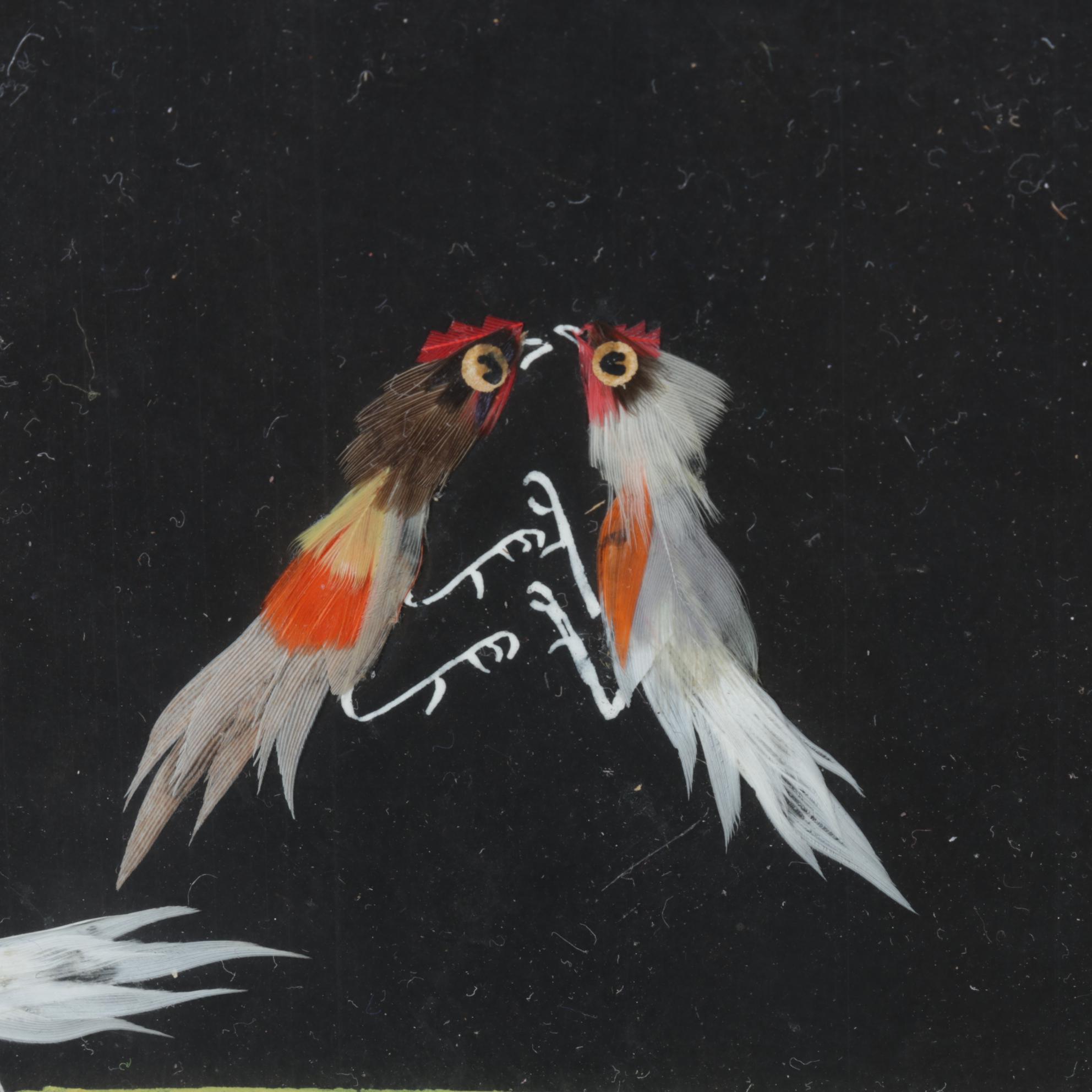 Feather Collage of Fighting Birds & Orchard Studio "Raven" Native American Tile