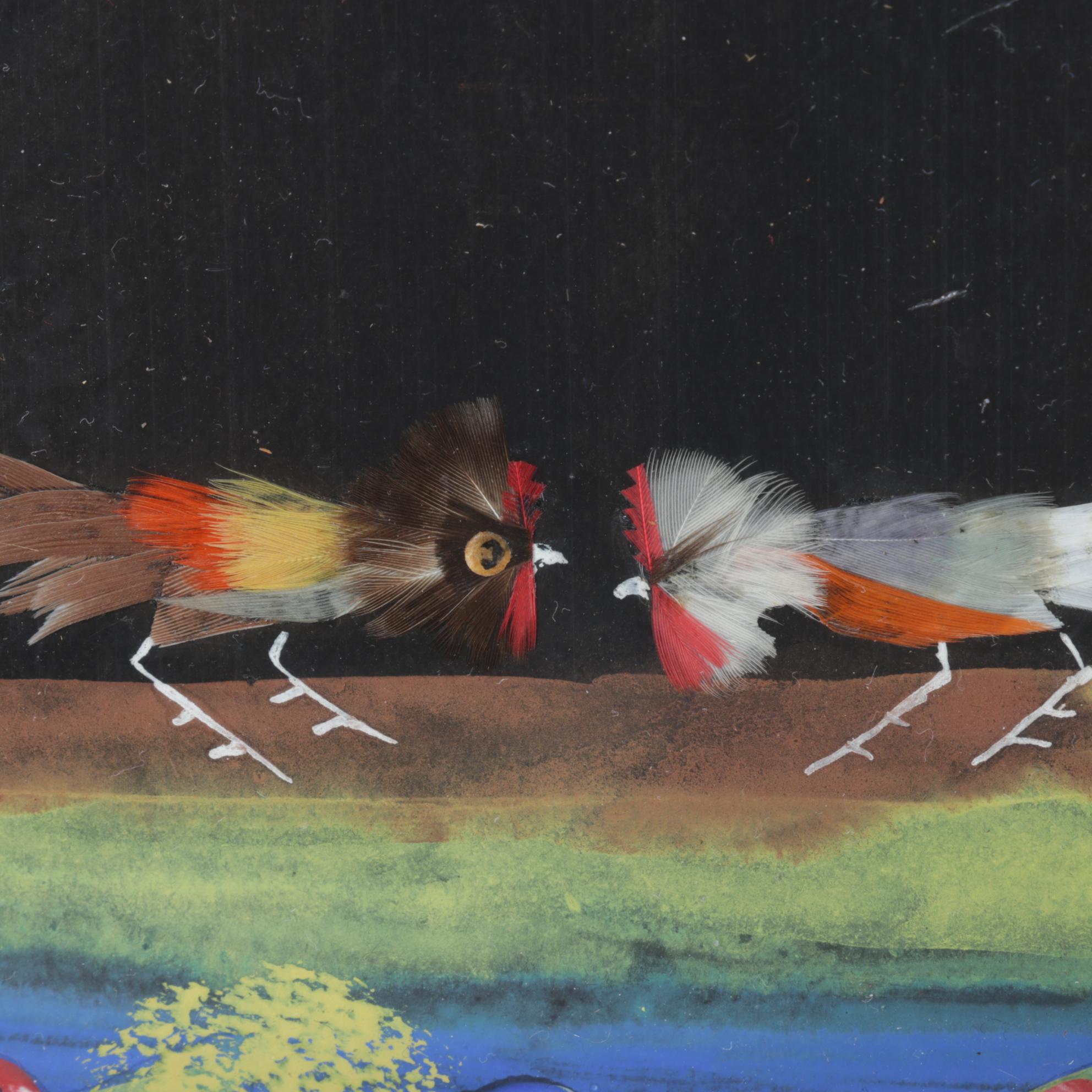 Feather Collage of Fighting Birds & Orchard Studio "Raven" Native American Tile