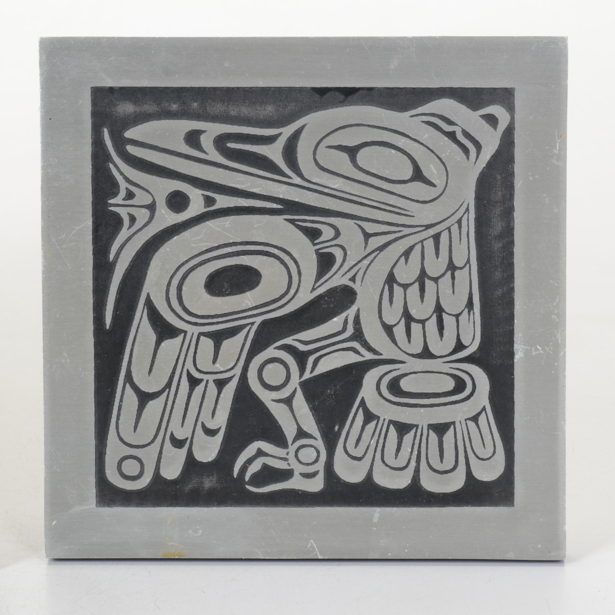 Feather Collage of Fighting Birds & Orchard Studio "Raven" Native American Tile