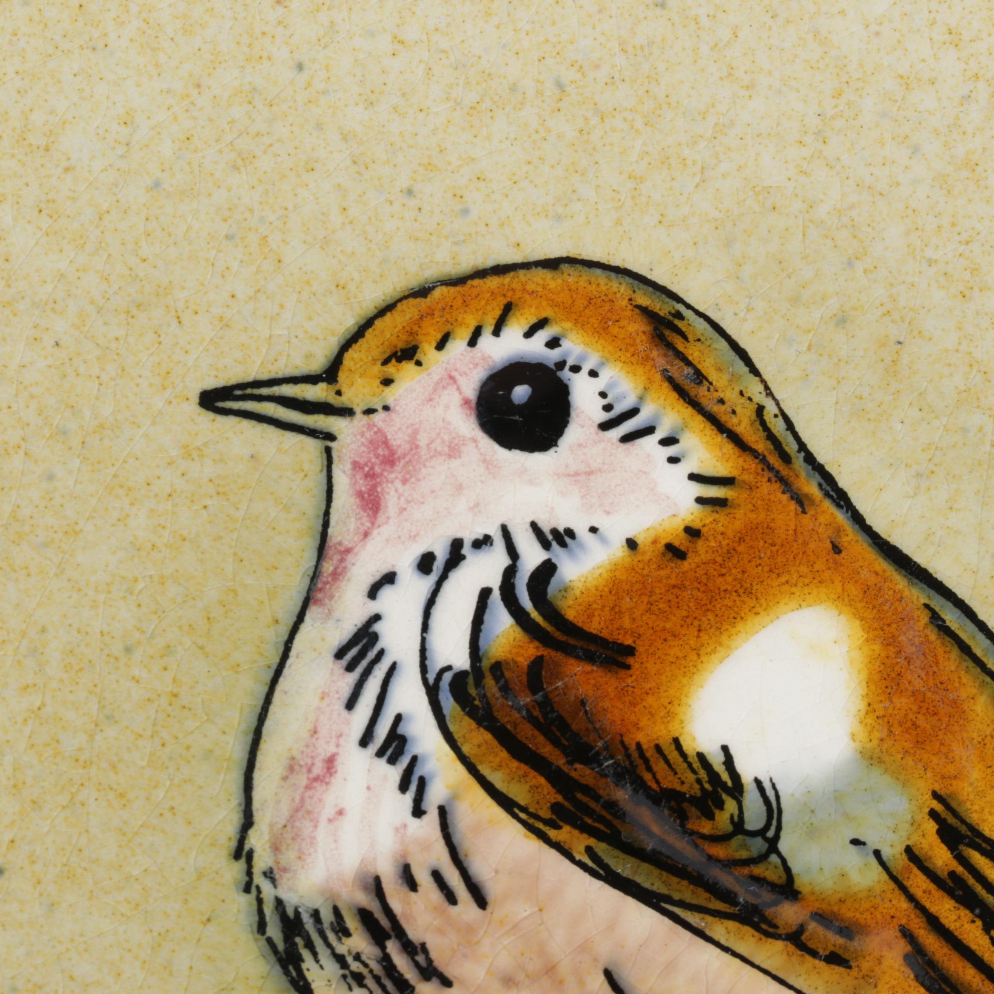 Withersdale Norfolk "Robin" Tile with "Pals" Print in Frame and Apples on Wood