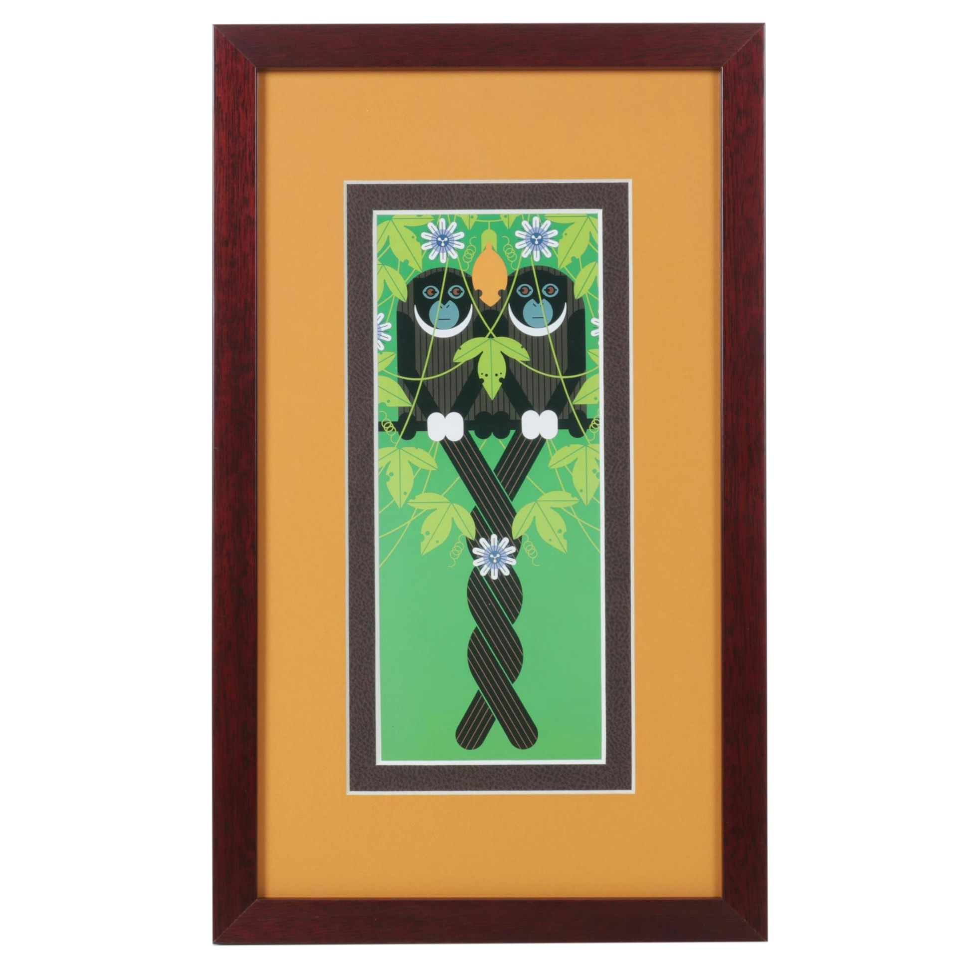 Charley Harper Offset Lithograph "Love on a Limb", 1986