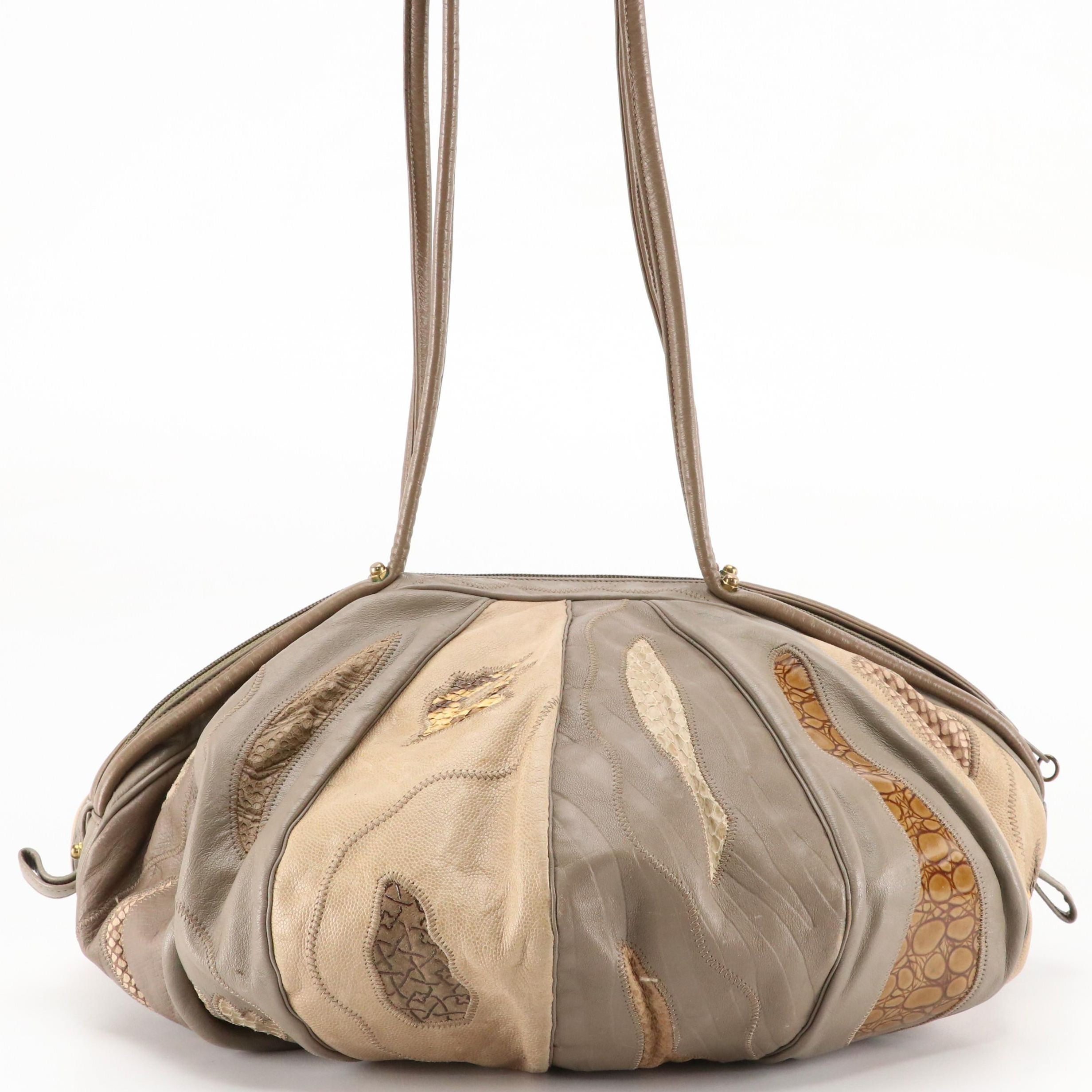 Sharif Circle Bag in Neutral Leathers with Snakeskin/Embossed Leather Detailing