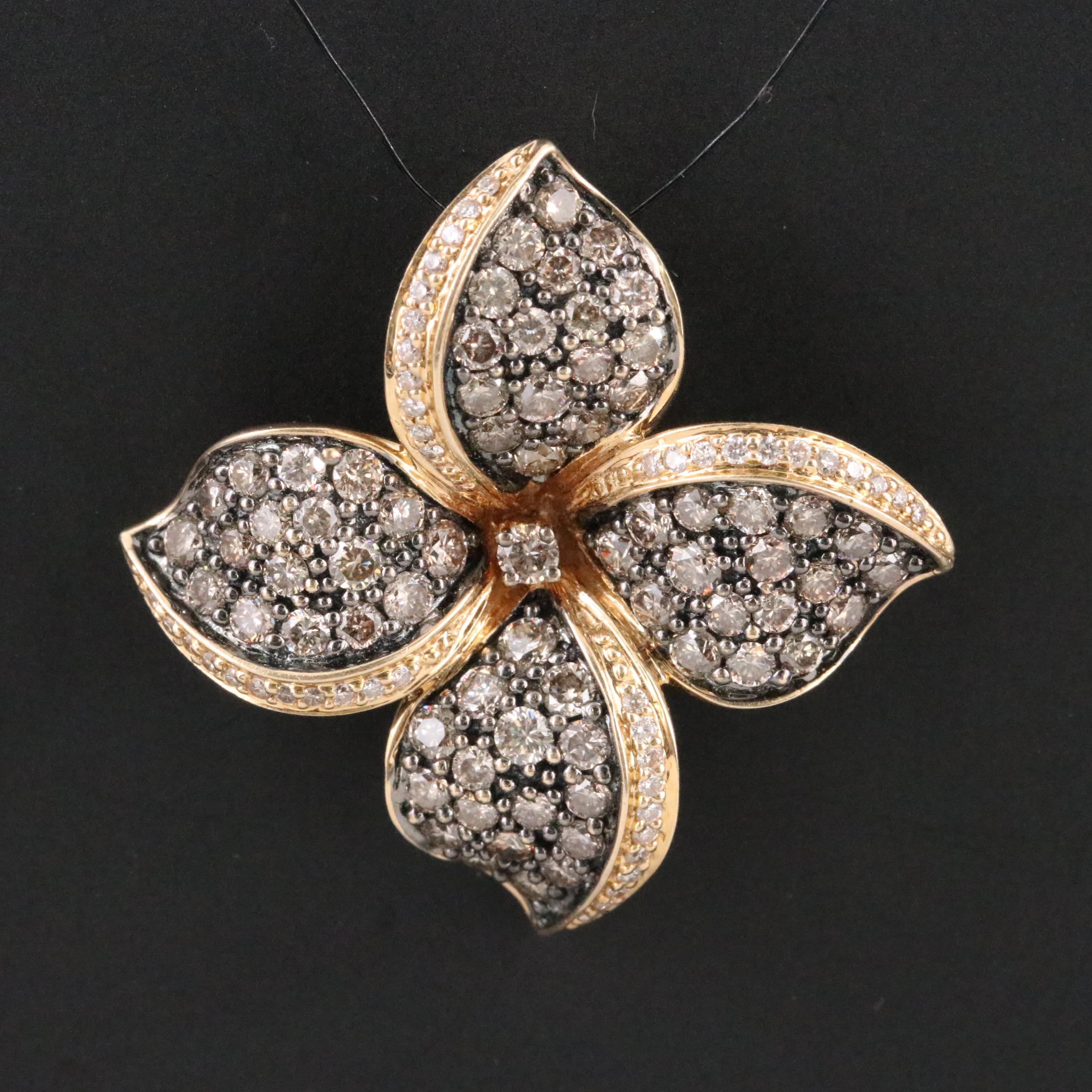 Le Vian 14K 2.32 CTW Diamond Flower Pendant with Fancy Brown Diamonds