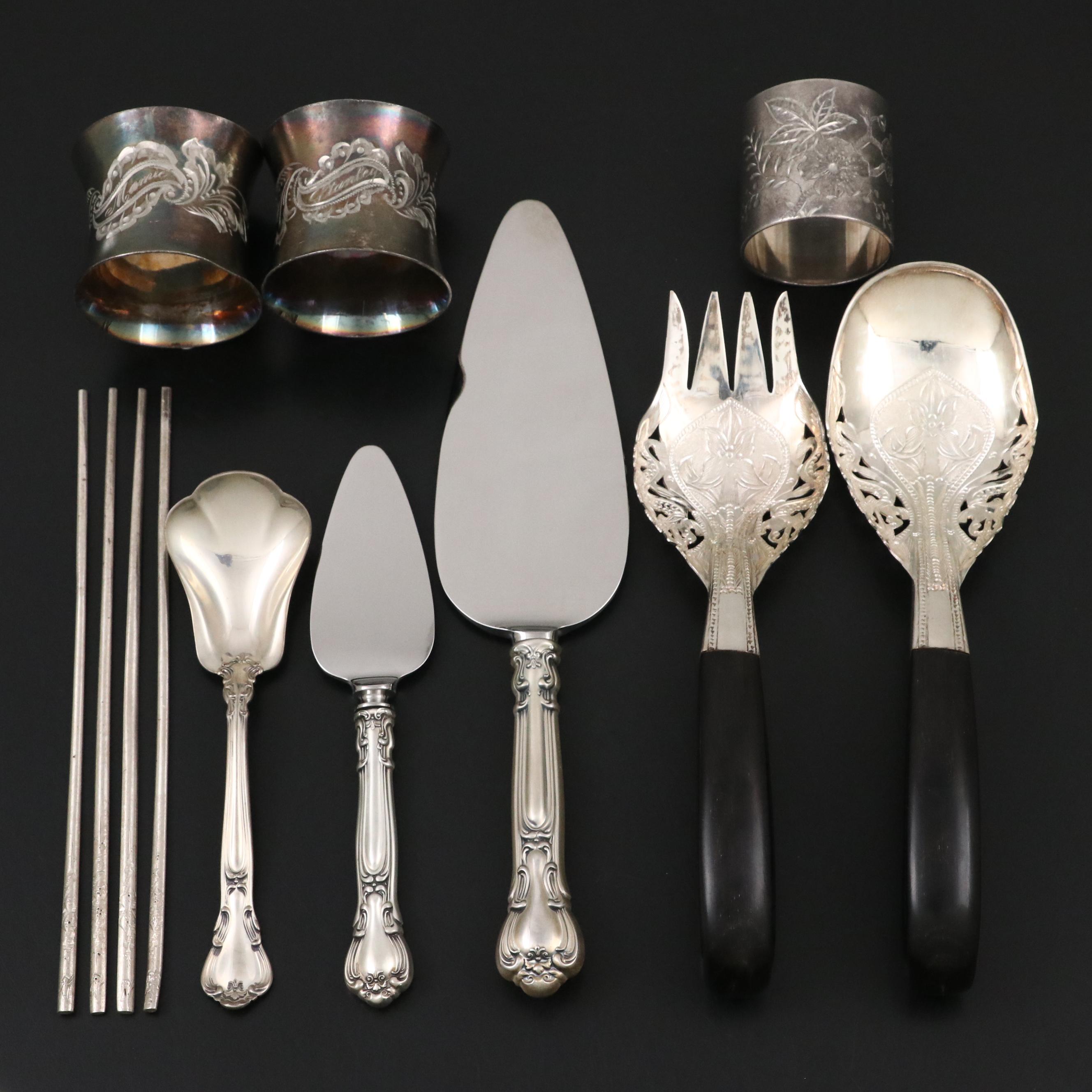 Gorham "Chantilly" Pie Servers and Sugar Spoon with Other Serving Utensils