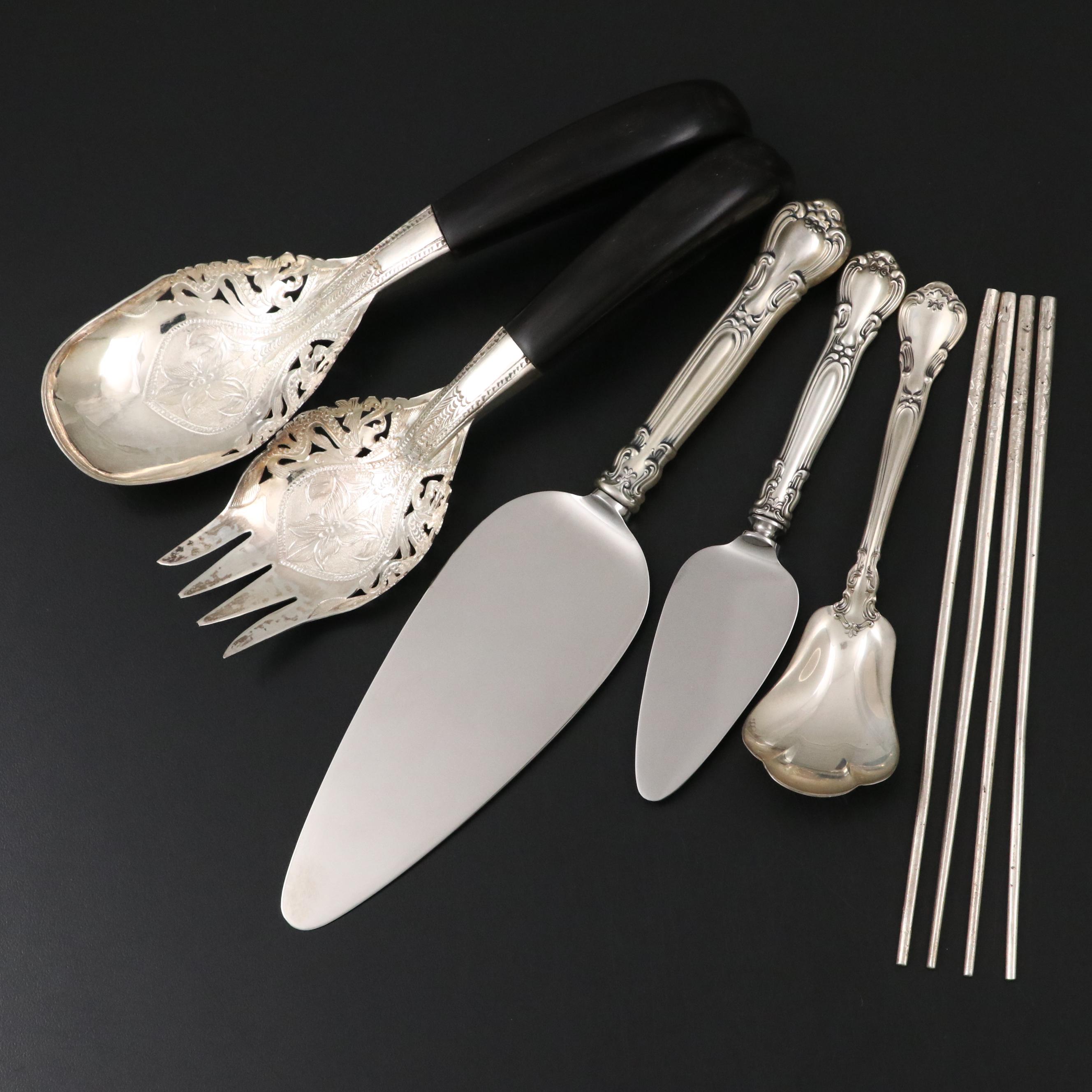 Gorham "Chantilly" Pie Servers and Sugar Spoon with Other Serving Utensils