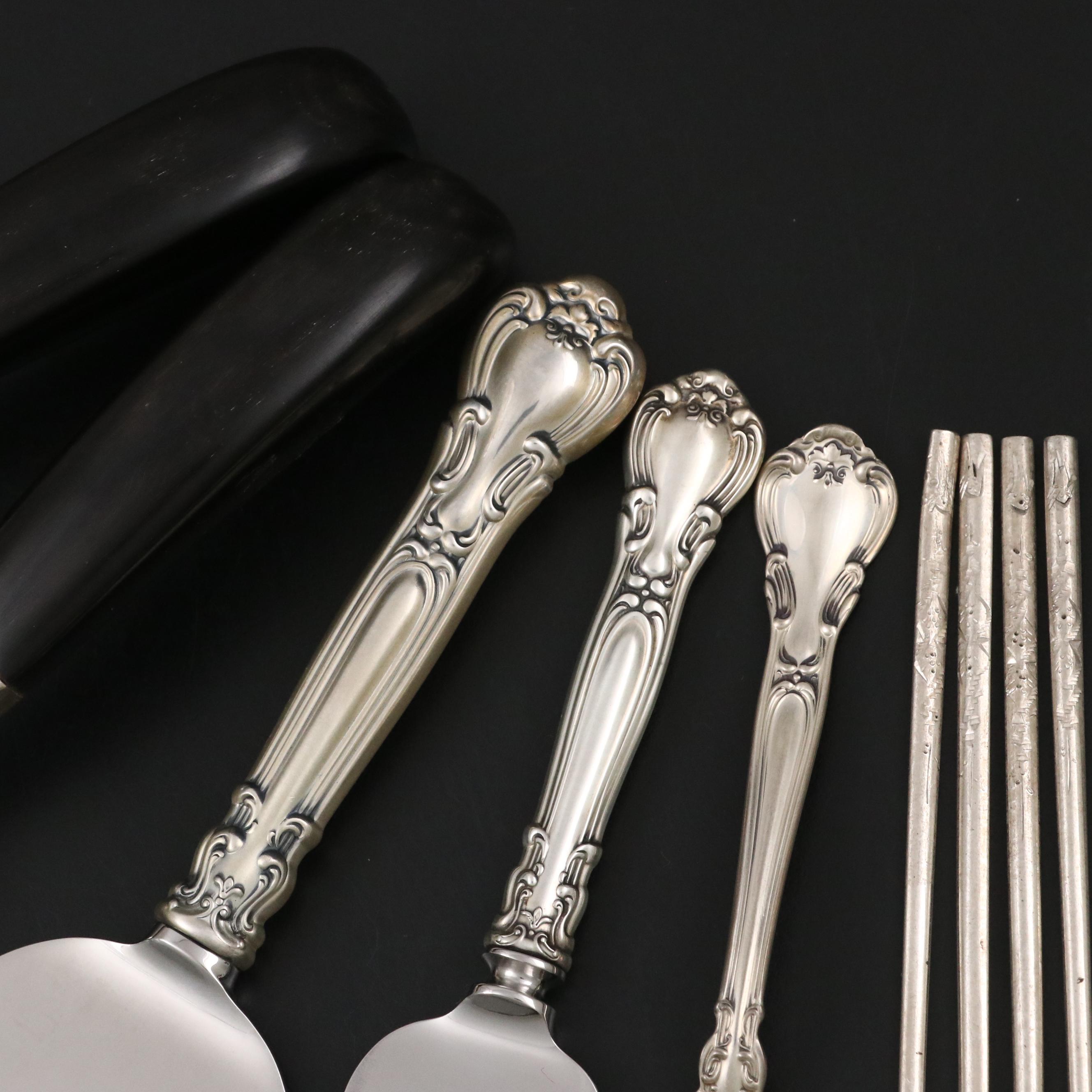 Gorham "Chantilly" Pie Servers and Sugar Spoon with Other Serving Utensils