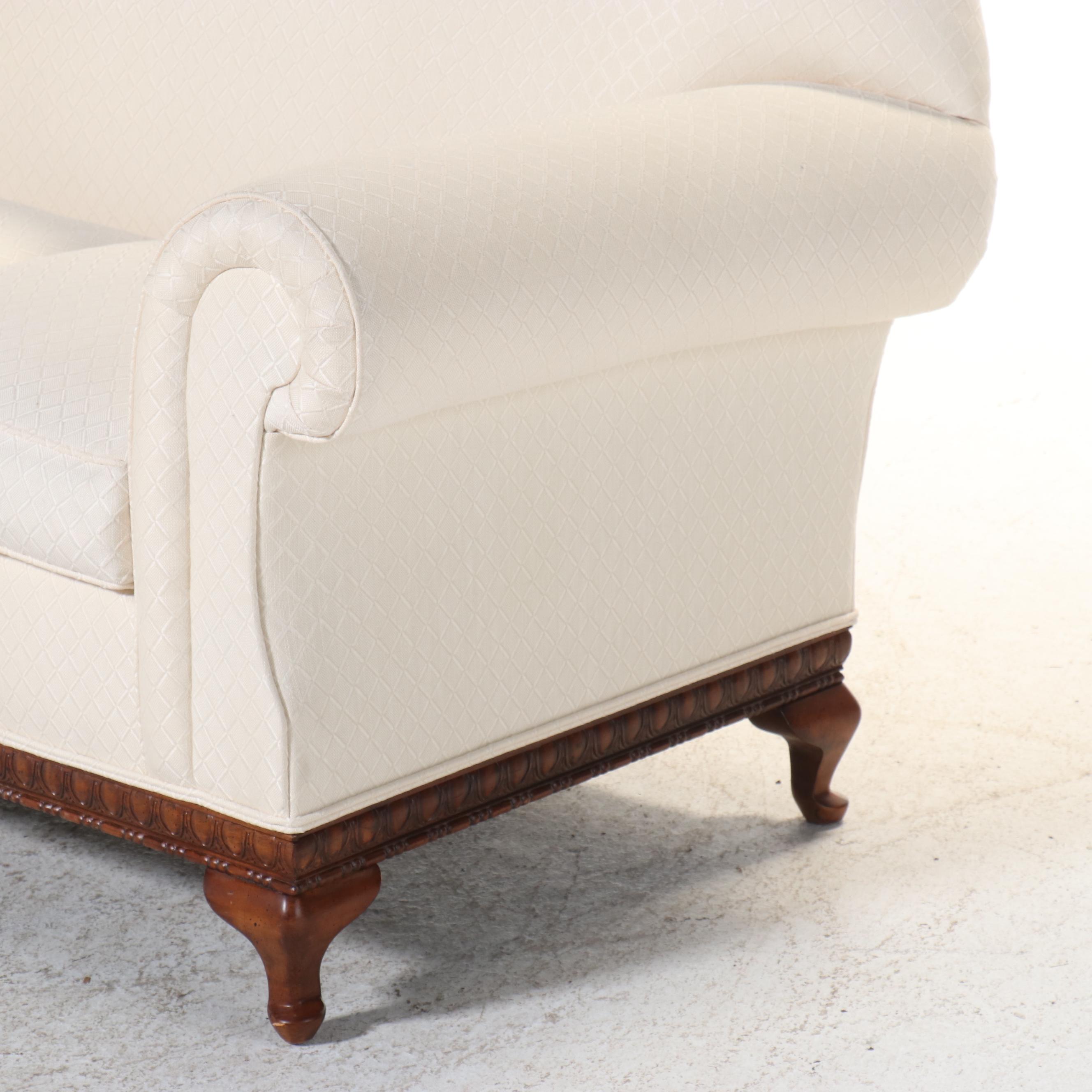 Lillian August for Drexel-Heritage Cream Fabric Upholstered Roll-Arm Loveseat