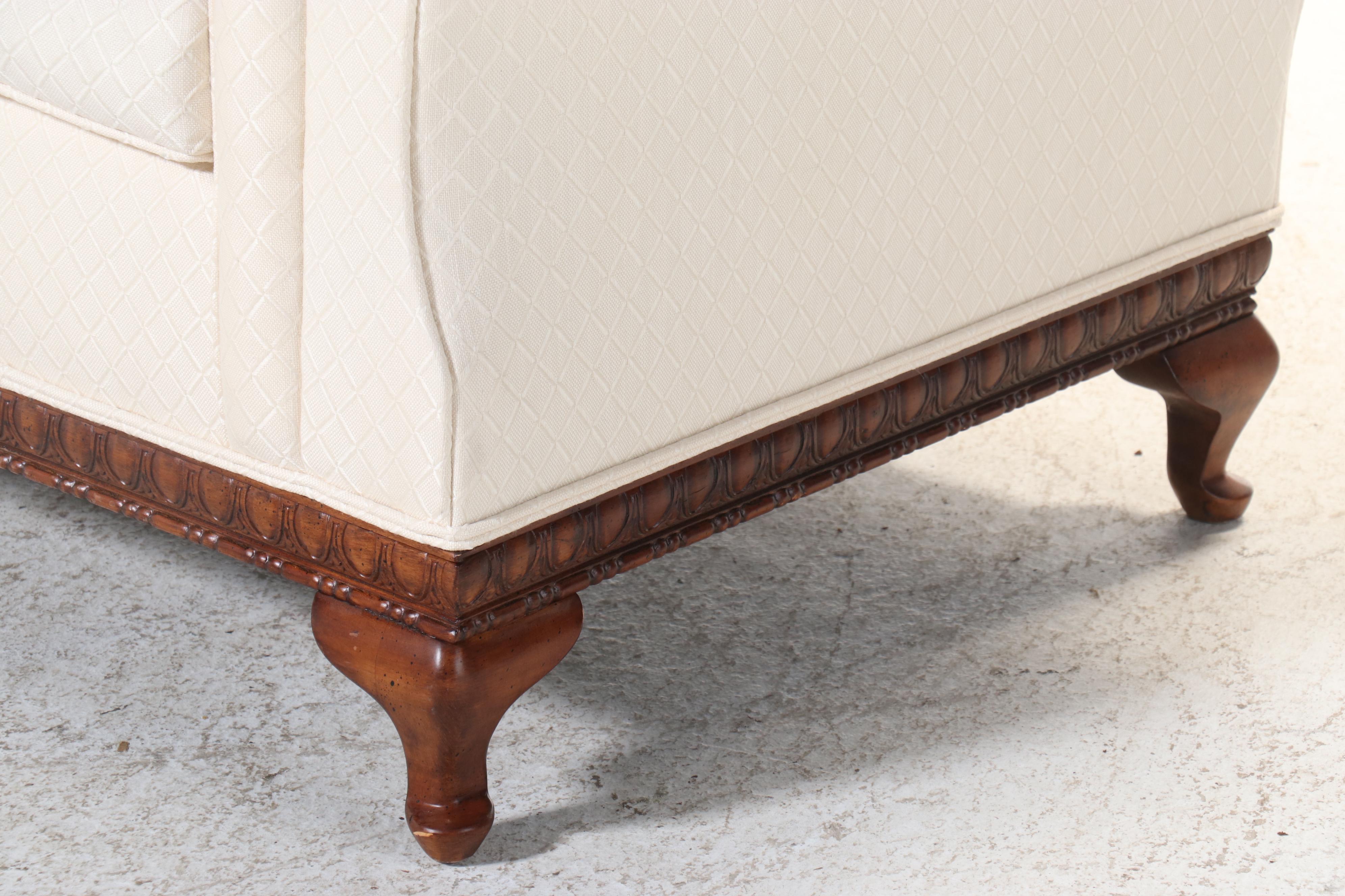 Lillian August for Drexel-Heritage Cream Fabric Upholstered Roll-Arm Loveseat