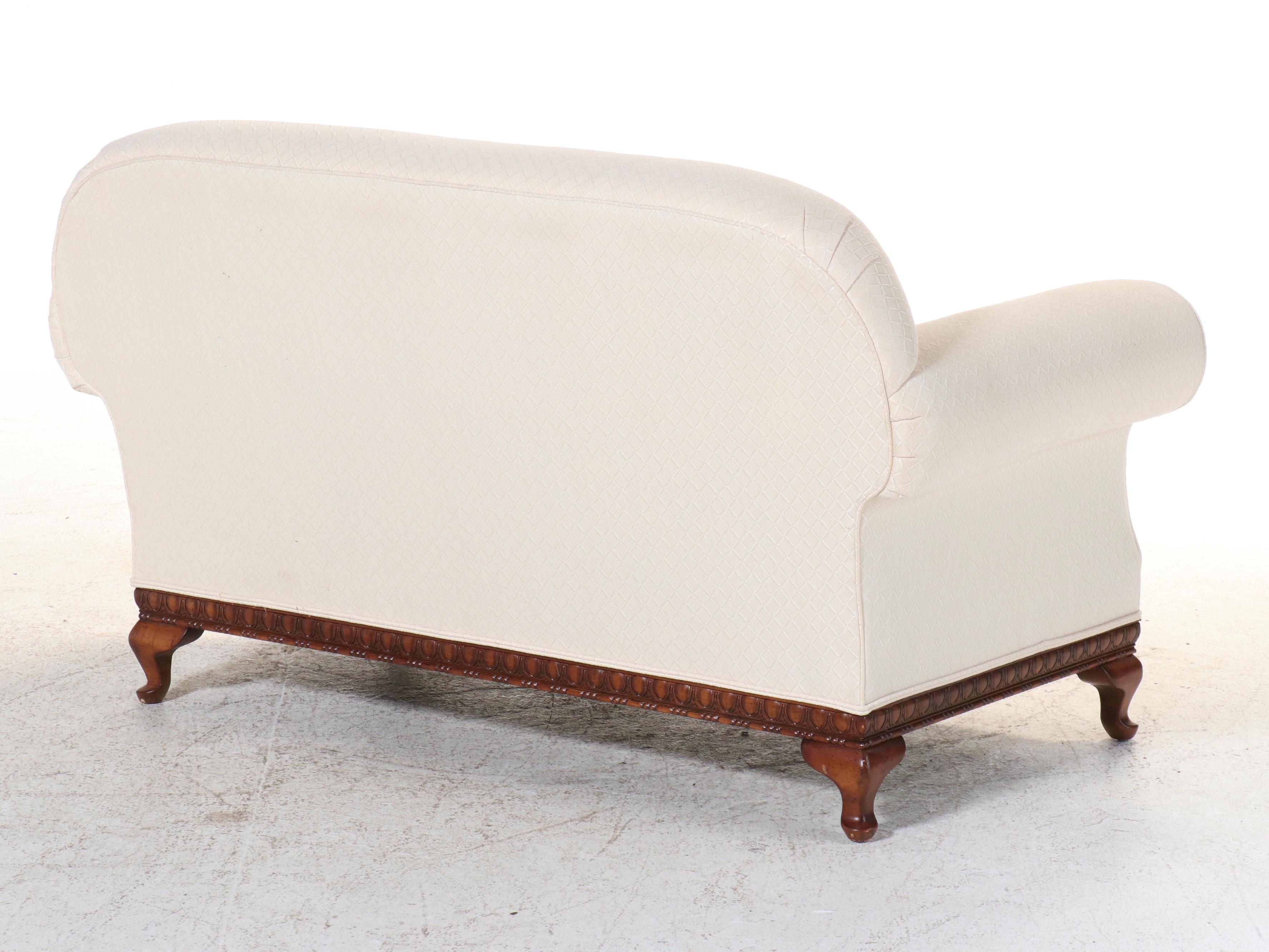 Lillian August for Drexel-Heritage Cream Fabric Upholstered Roll-Arm Loveseat