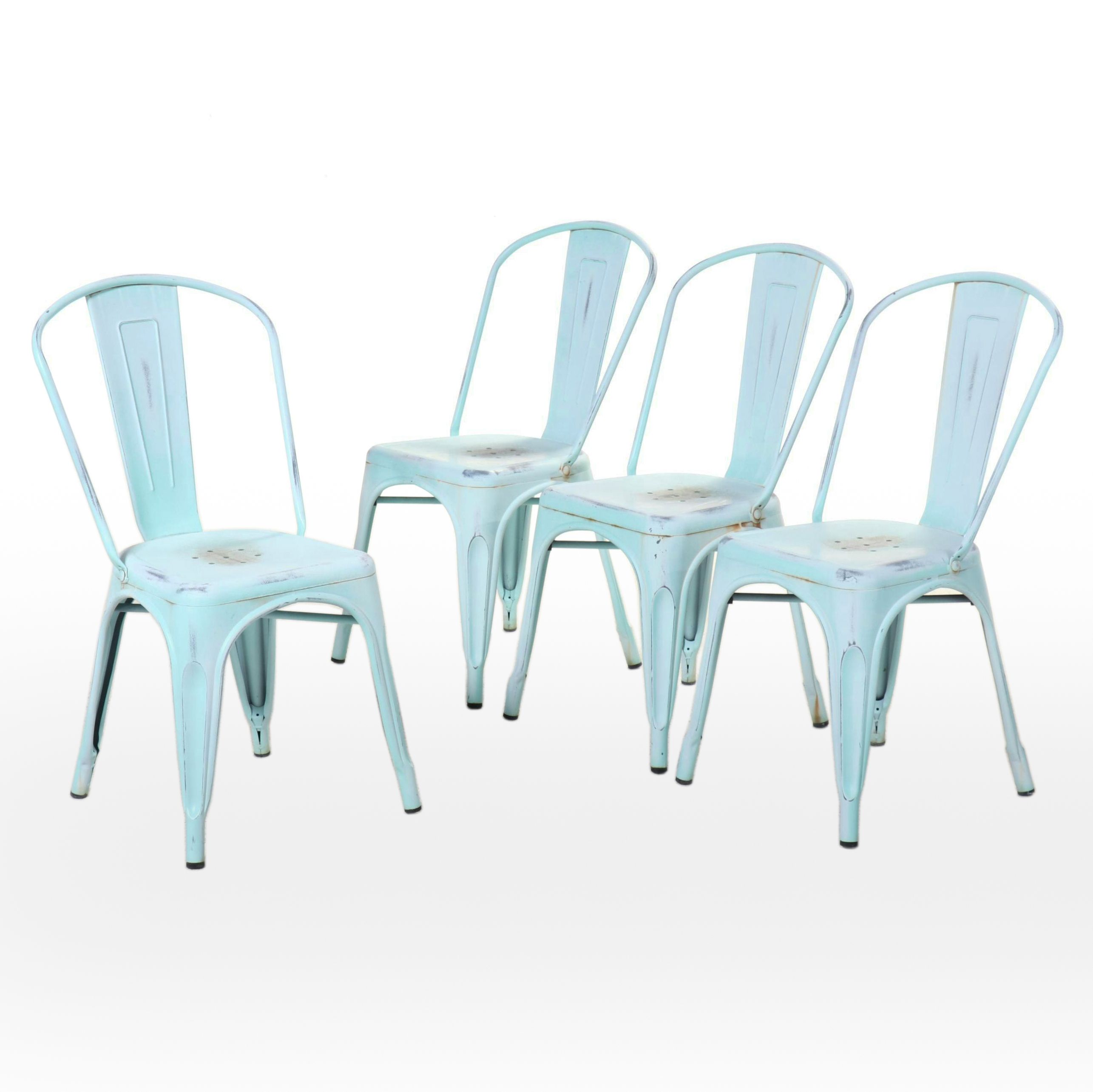 Industrial Style Distressed Metal Stacking Chairs