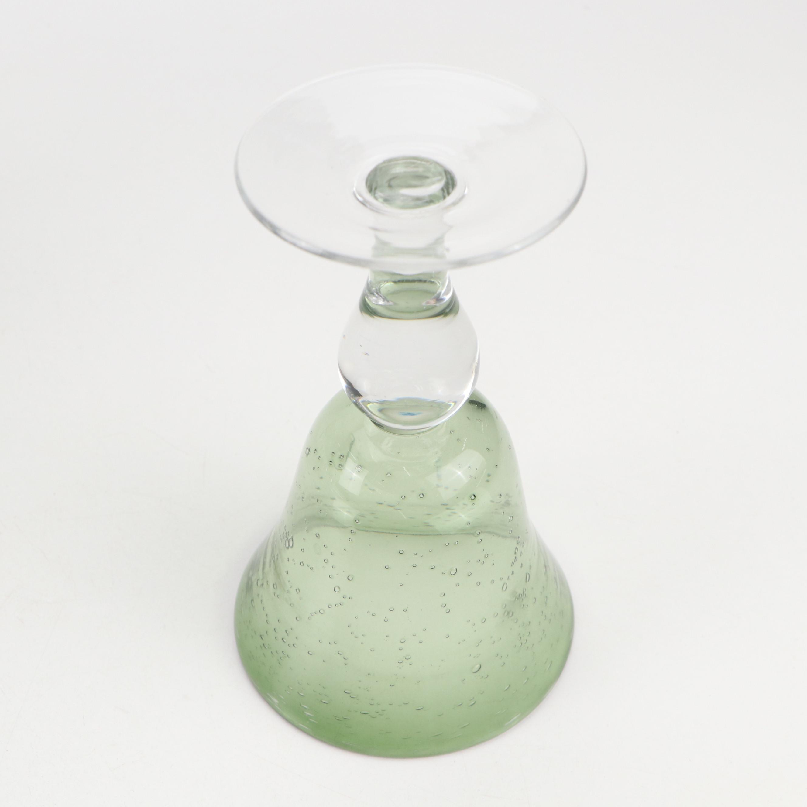 Green Suspended Bubble Glass Goblets with Clear Stems