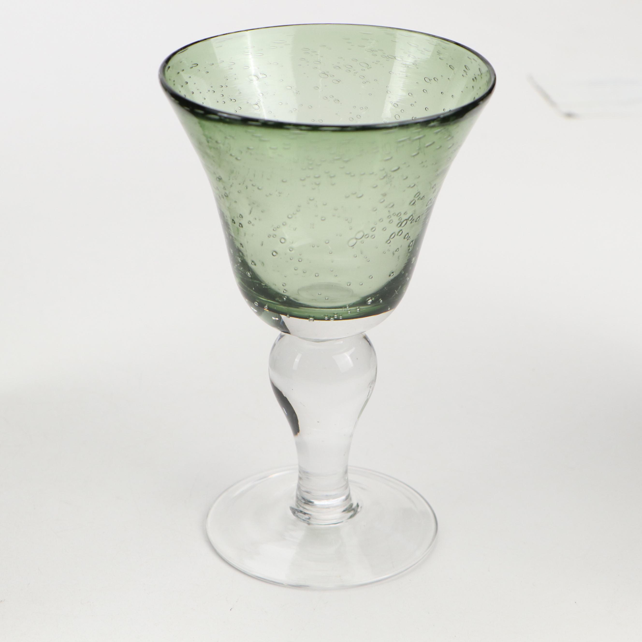 Green Suspended Bubble Glass Goblets with Clear Stems