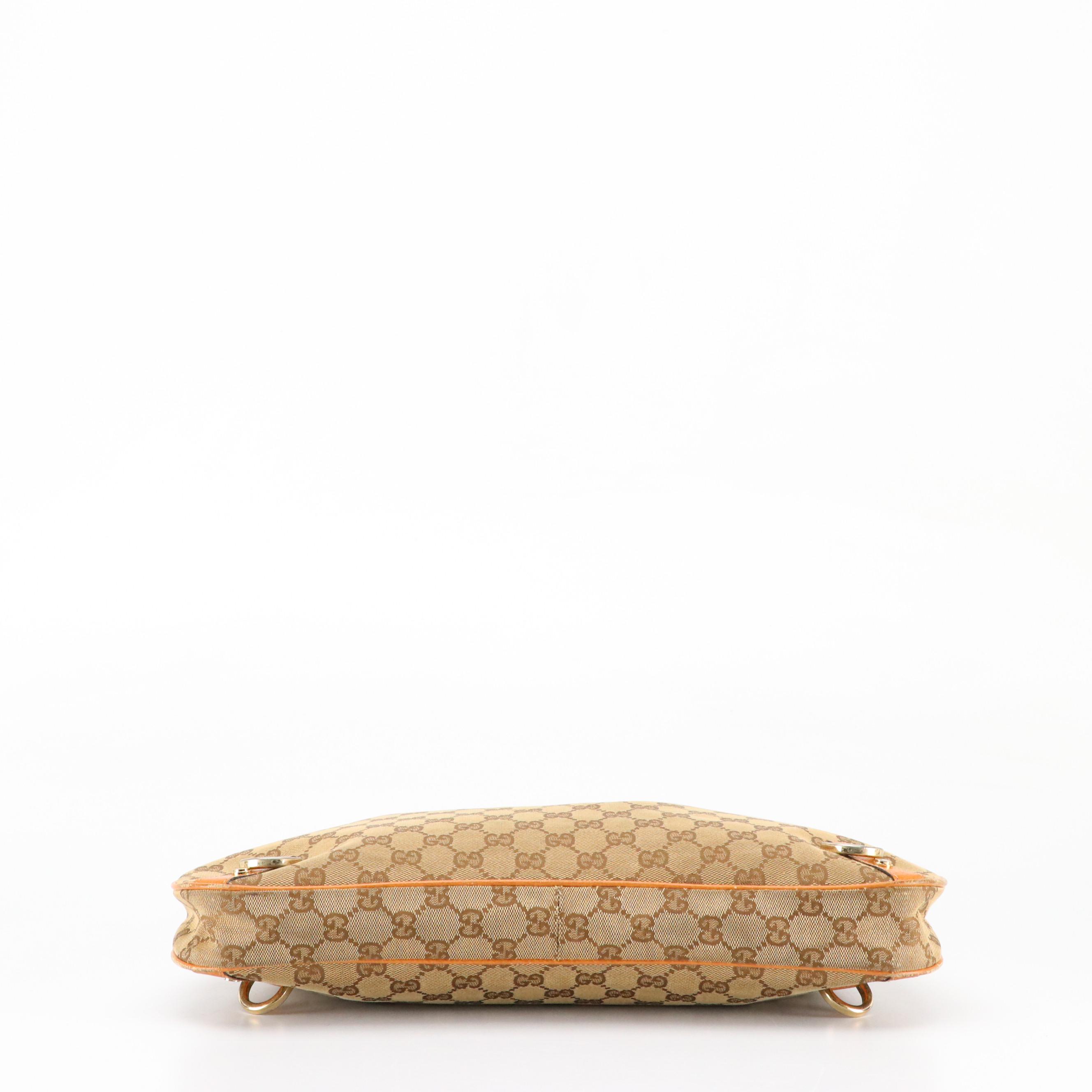 Gucci Abbey D-Ring Hobo Shoulder Bag in GG Canvas and Caramel Brown Leather