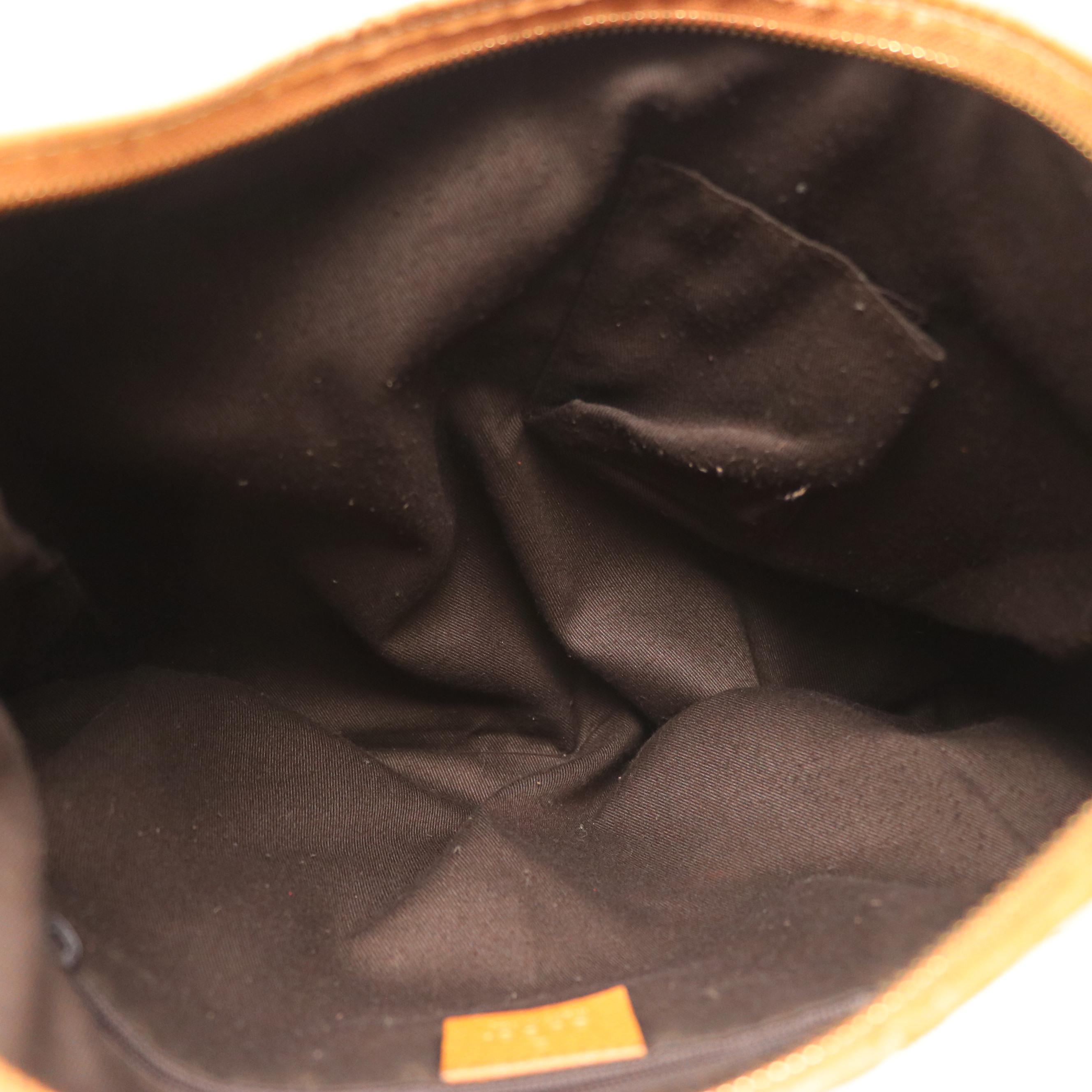 Gucci Abbey D-Ring Hobo Shoulder Bag in GG Canvas and Caramel Brown Leather
