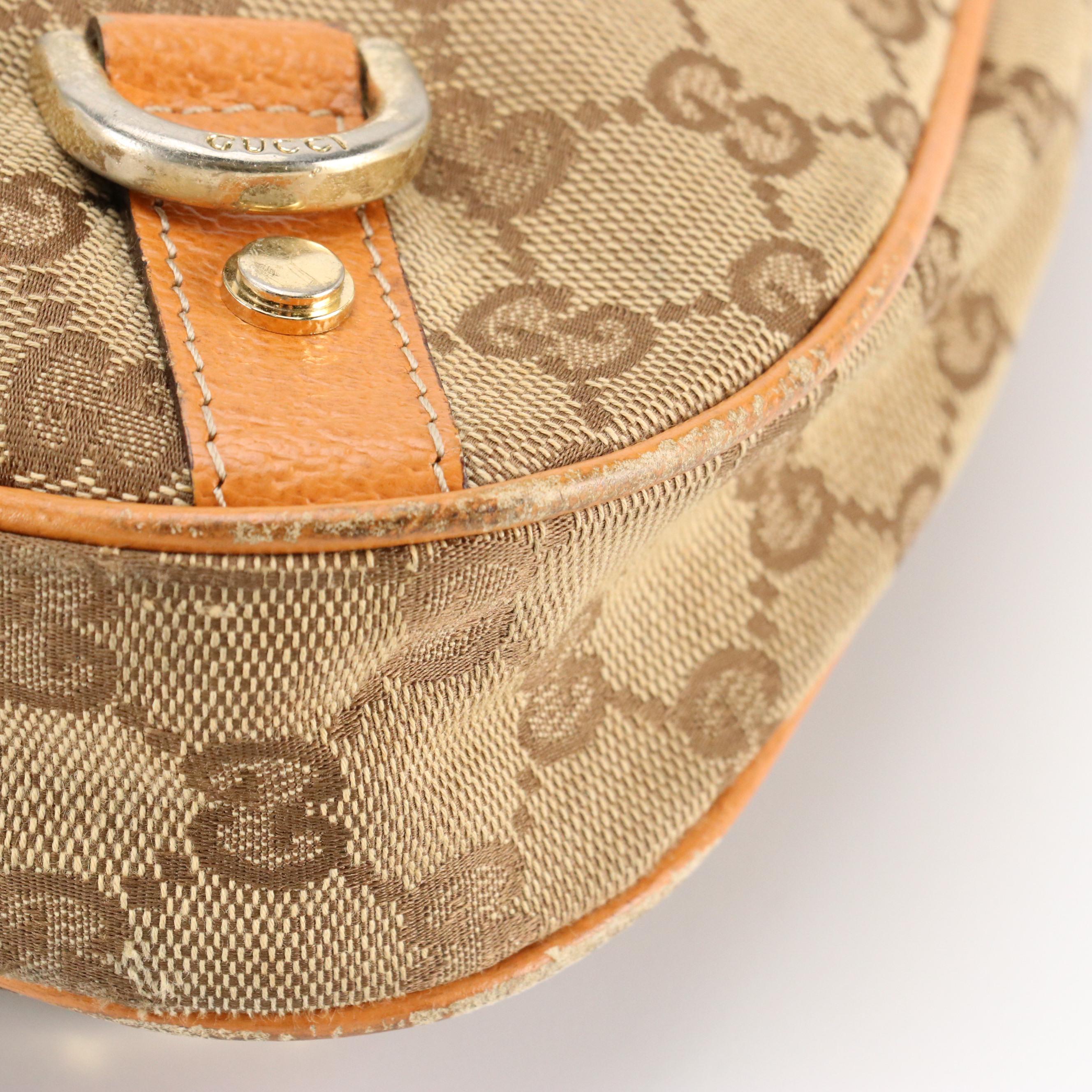 Gucci Abbey D-Ring Hobo Shoulder Bag in GG Canvas and Caramel Brown Leather