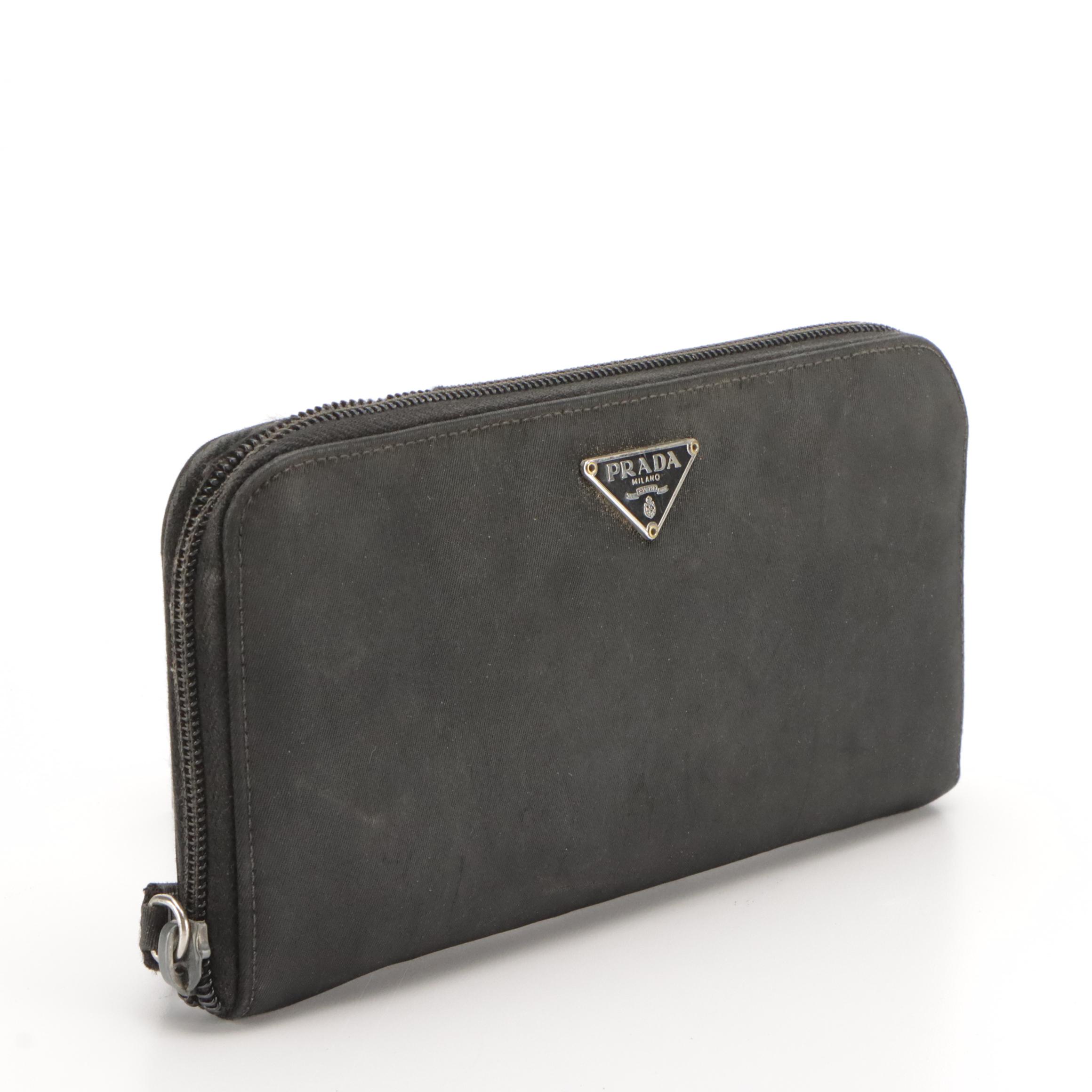 Prada Zip Around Wallet M506 in Black Tessuto Nylon