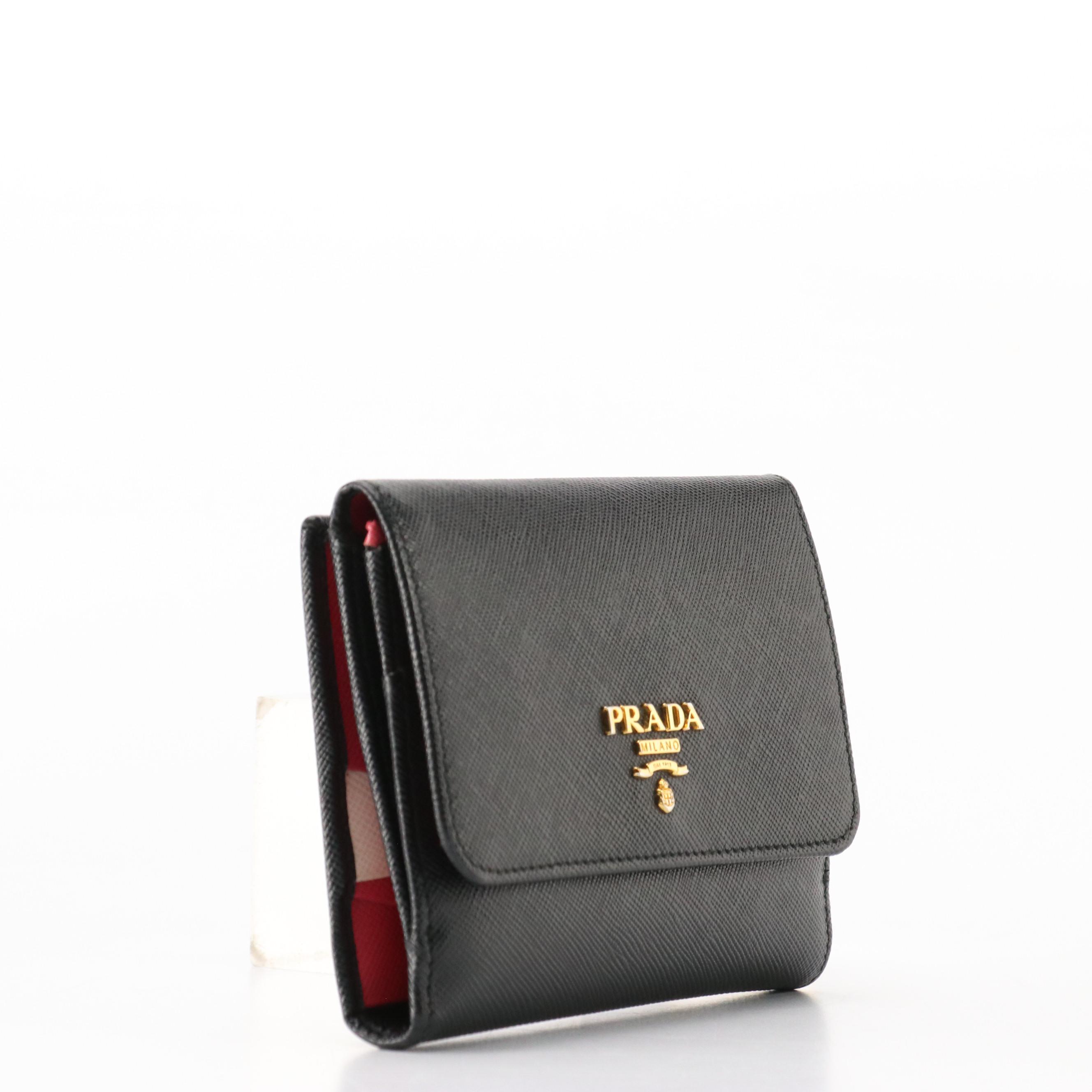 Prada Trifold Compact Wallet in Saffino Leather with Box