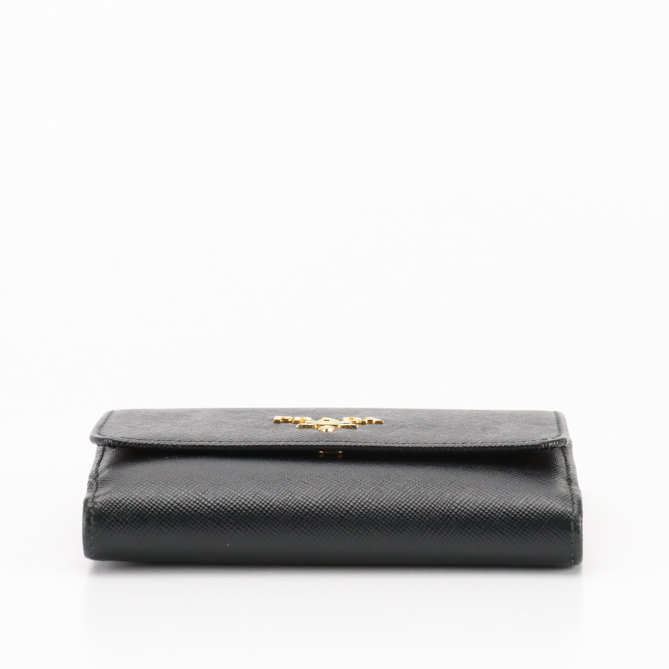 Prada Trifold Compact Wallet in Saffino Leather with Box