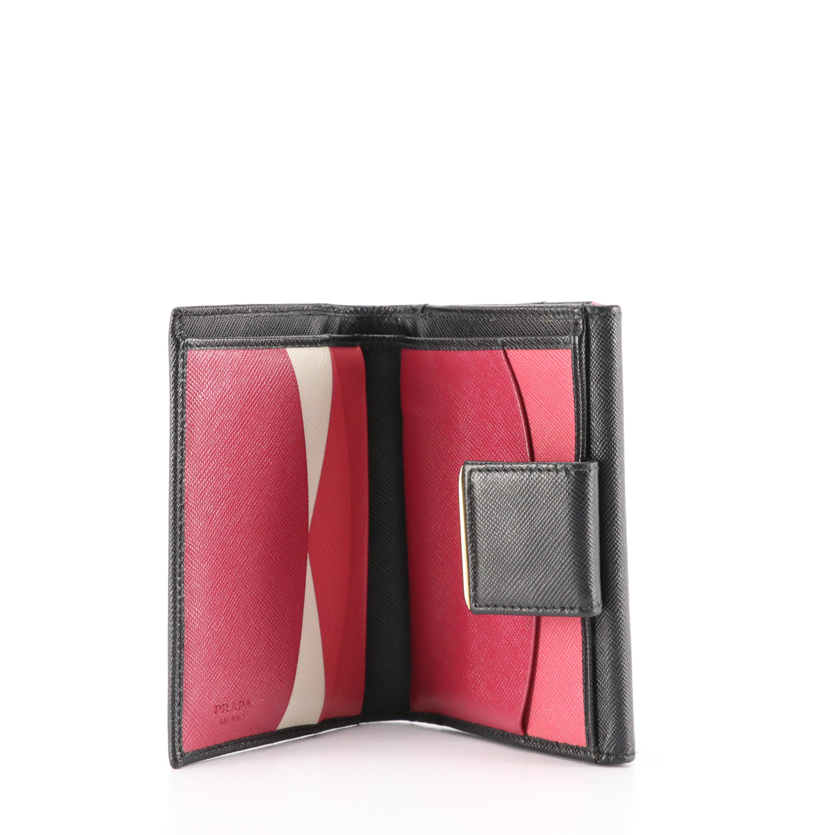 Prada Trifold Compact Wallet in Saffino Leather with Box