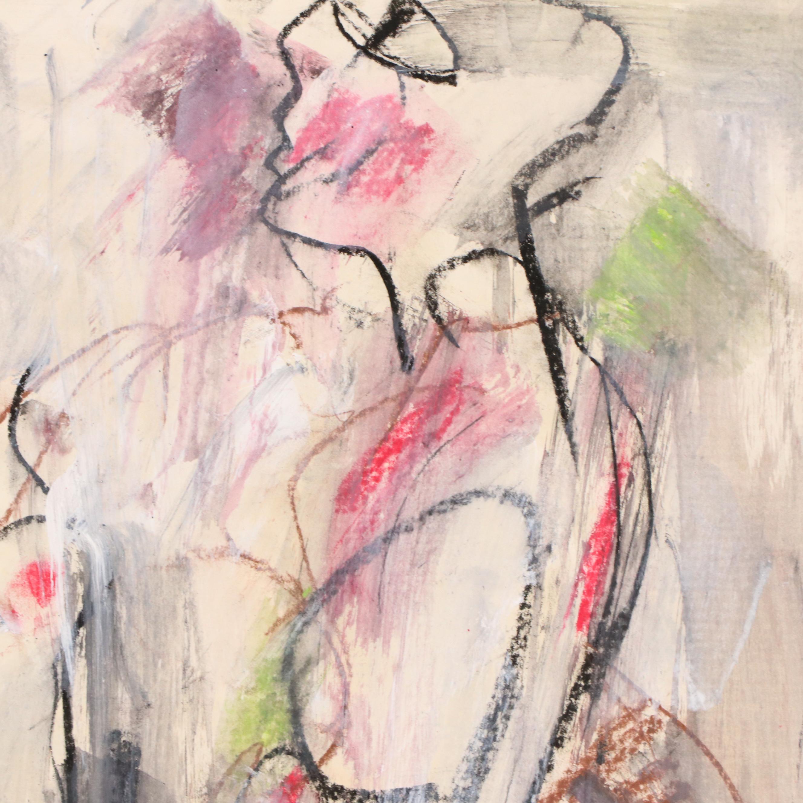 Jack Meanwell Abstract Figurative Mixed Media Drawing, 1984