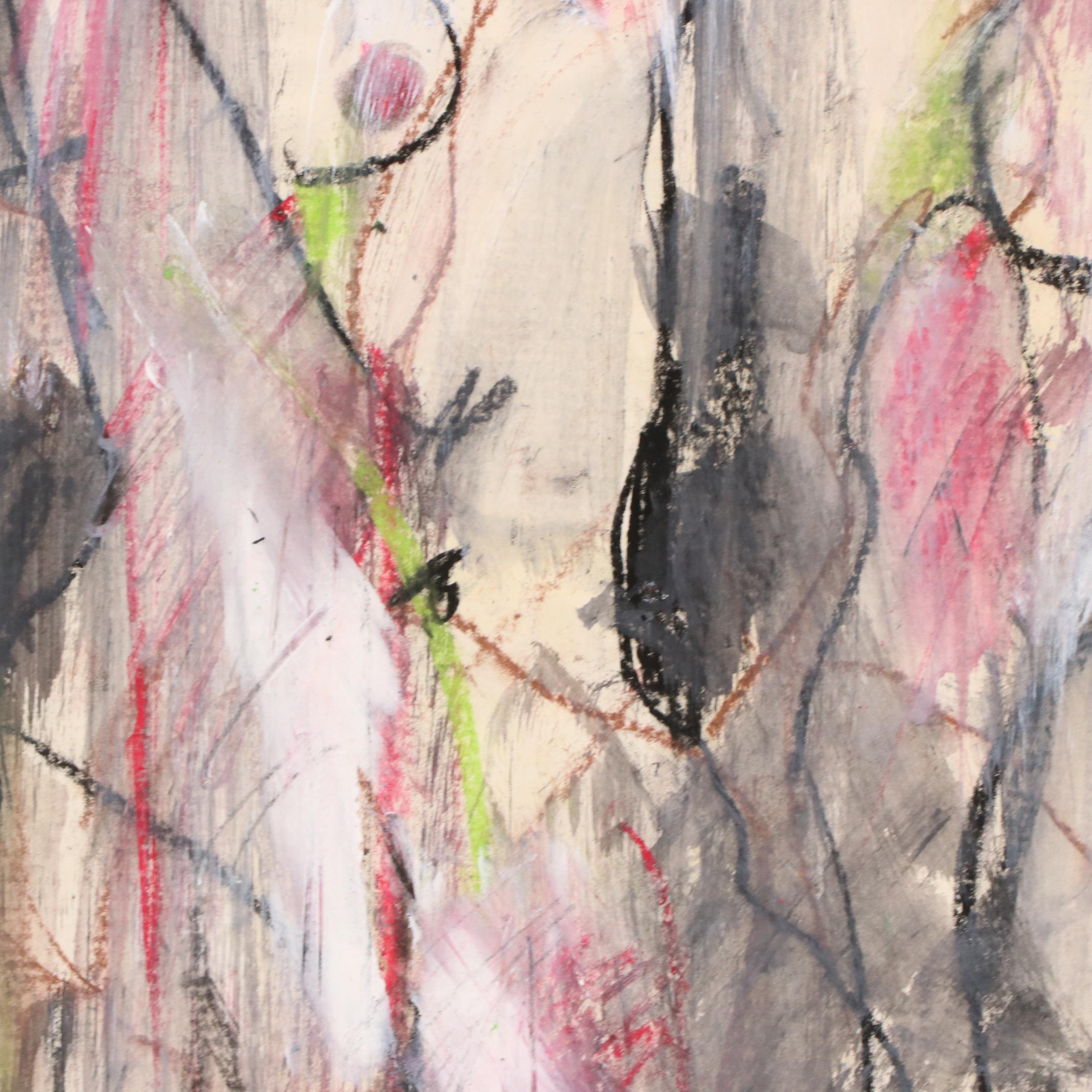 Jack Meanwell Abstract Figurative Mixed Media Drawing, 1984