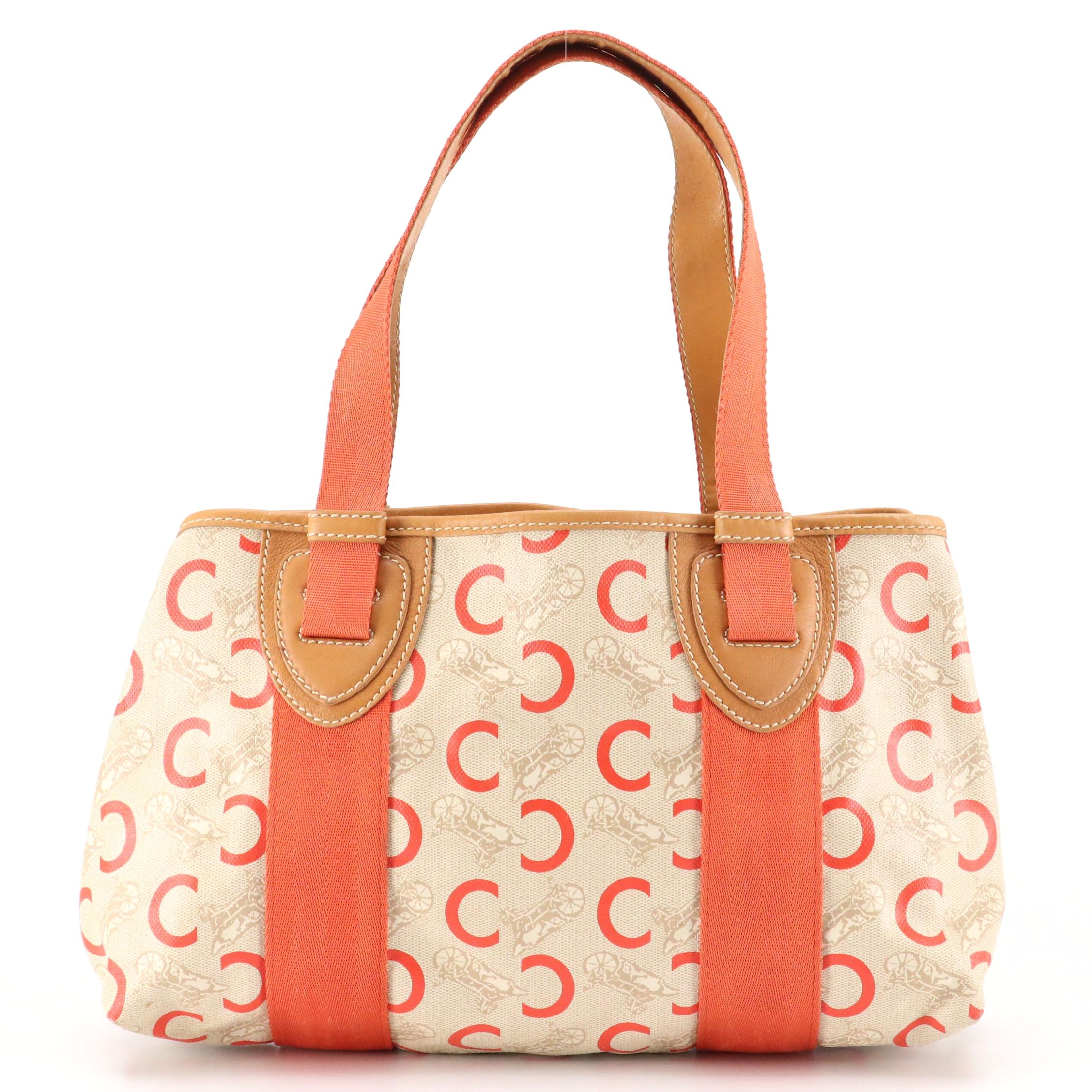 Celine Small Tote in C Carriage Print Coated Canvas with Leather Trim