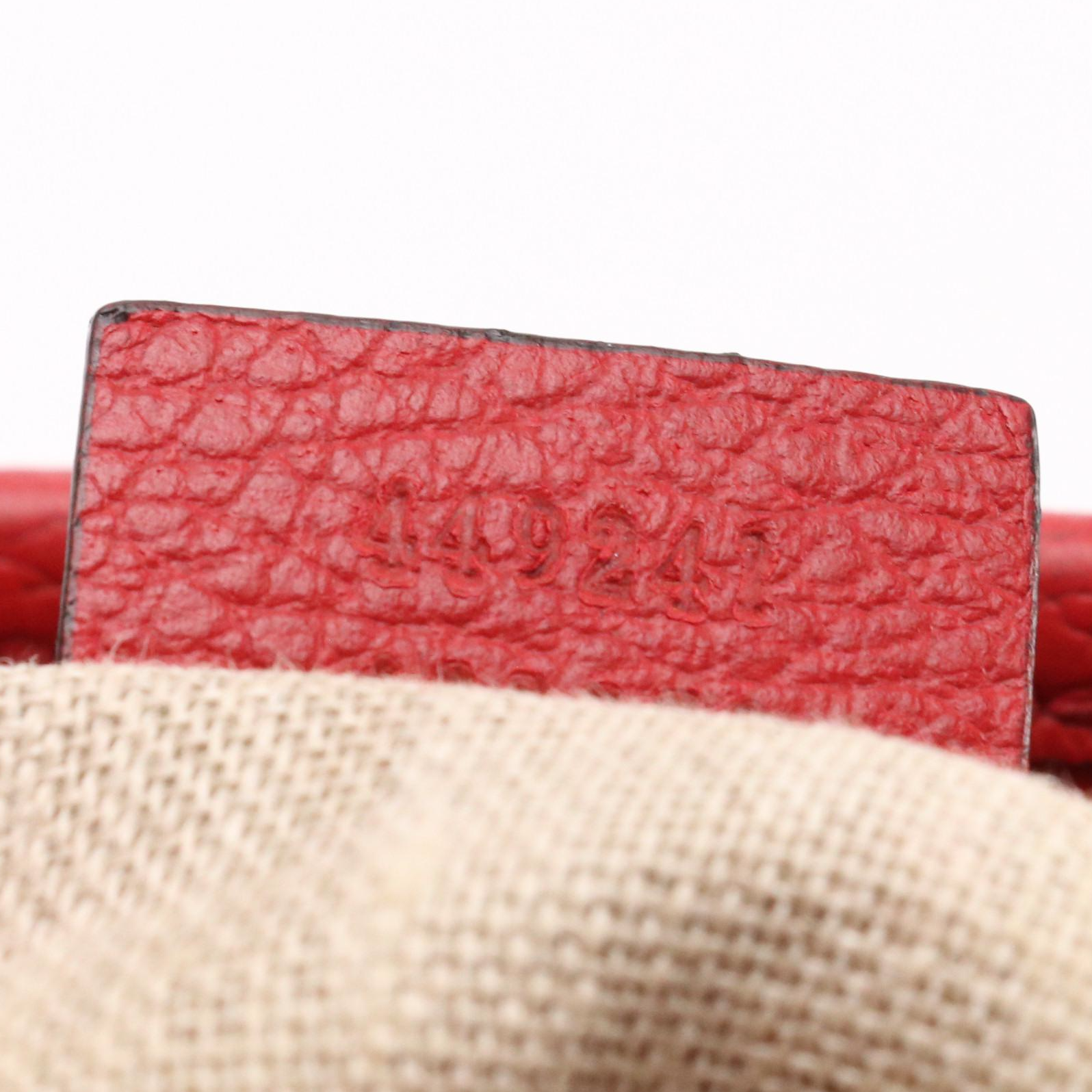 Gucci Bree Small Convertible Tote Bag in GG Canvas & Cherry Red Grained Leather