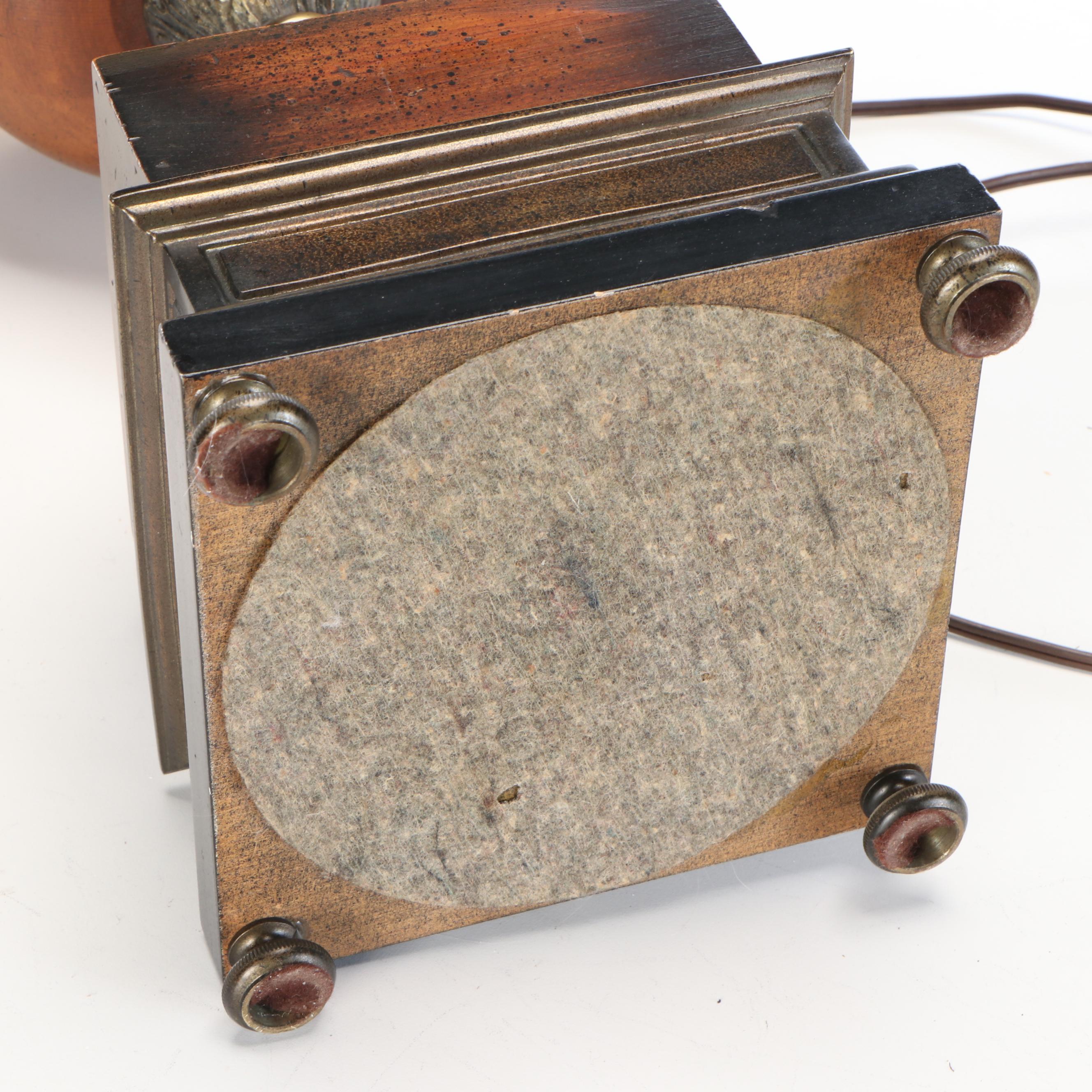 Frederick Cooper Brass and Wood Urn Table Lamps with Black Paper Shades