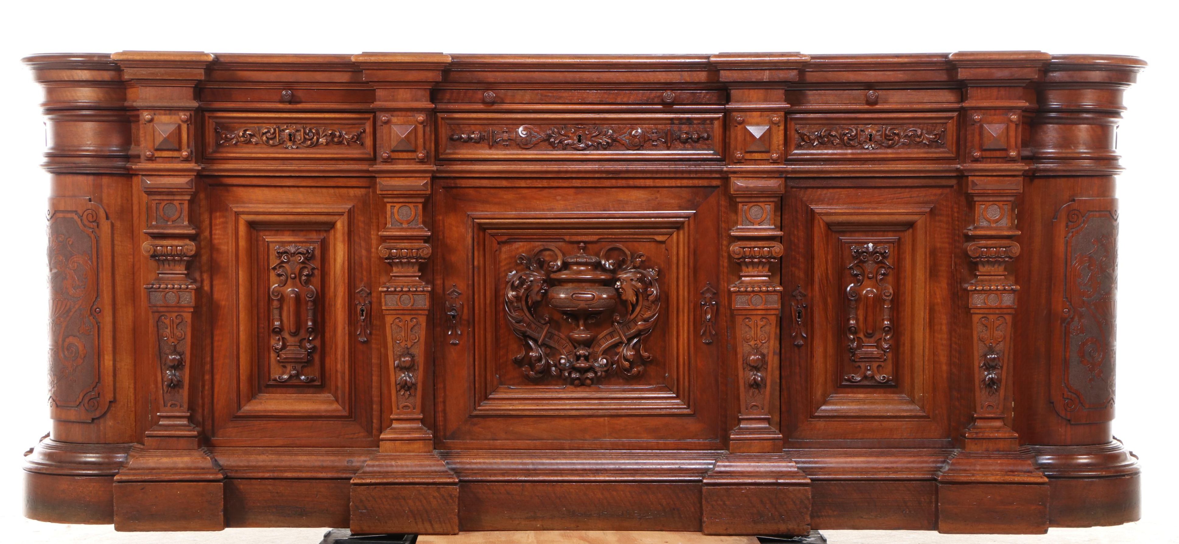 Italian Renaissance Revival Walnut Court Cupboard with Marble Draw Leaves