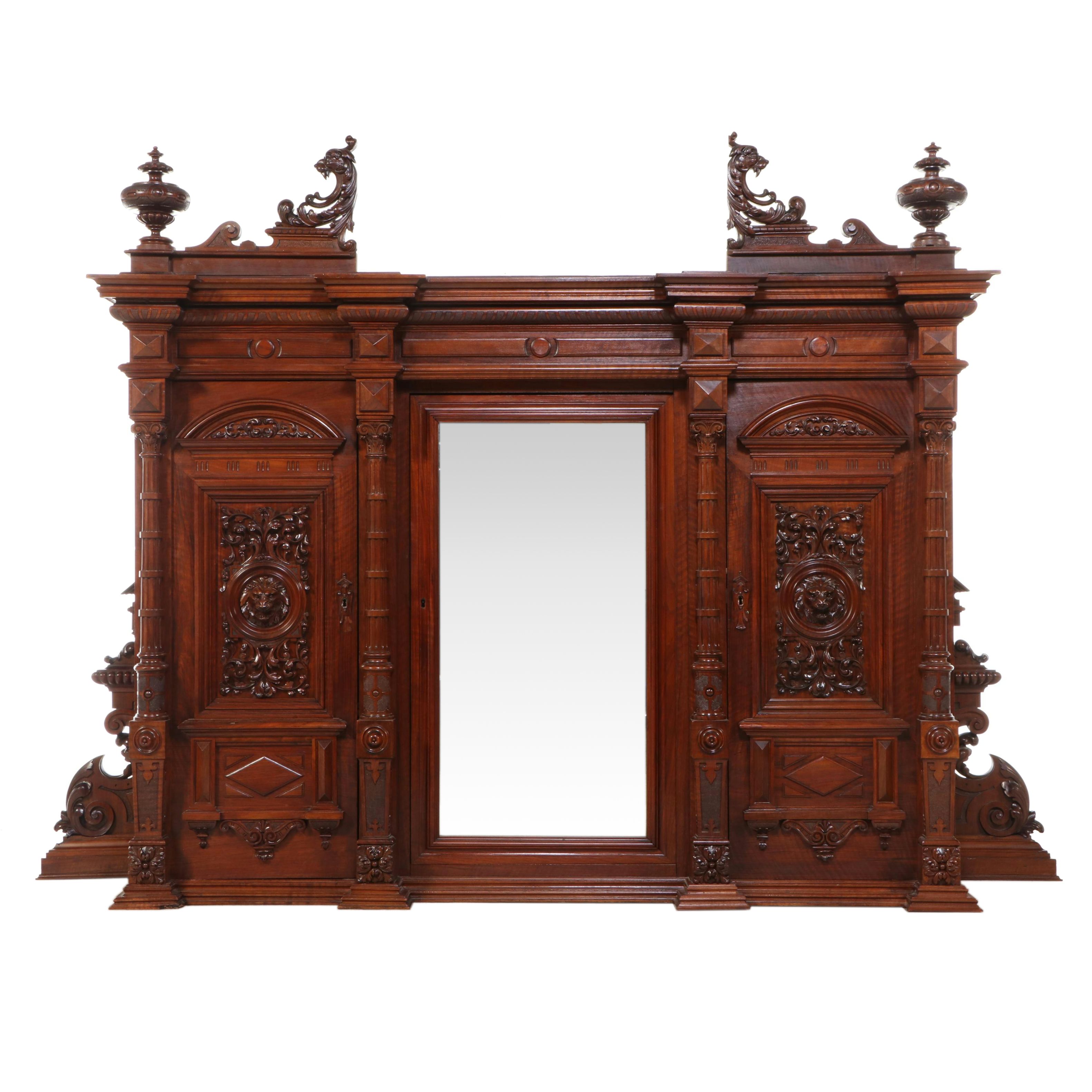 Italian Renaissance Revival Walnut Court Cupboard with Marble Draw Leaves