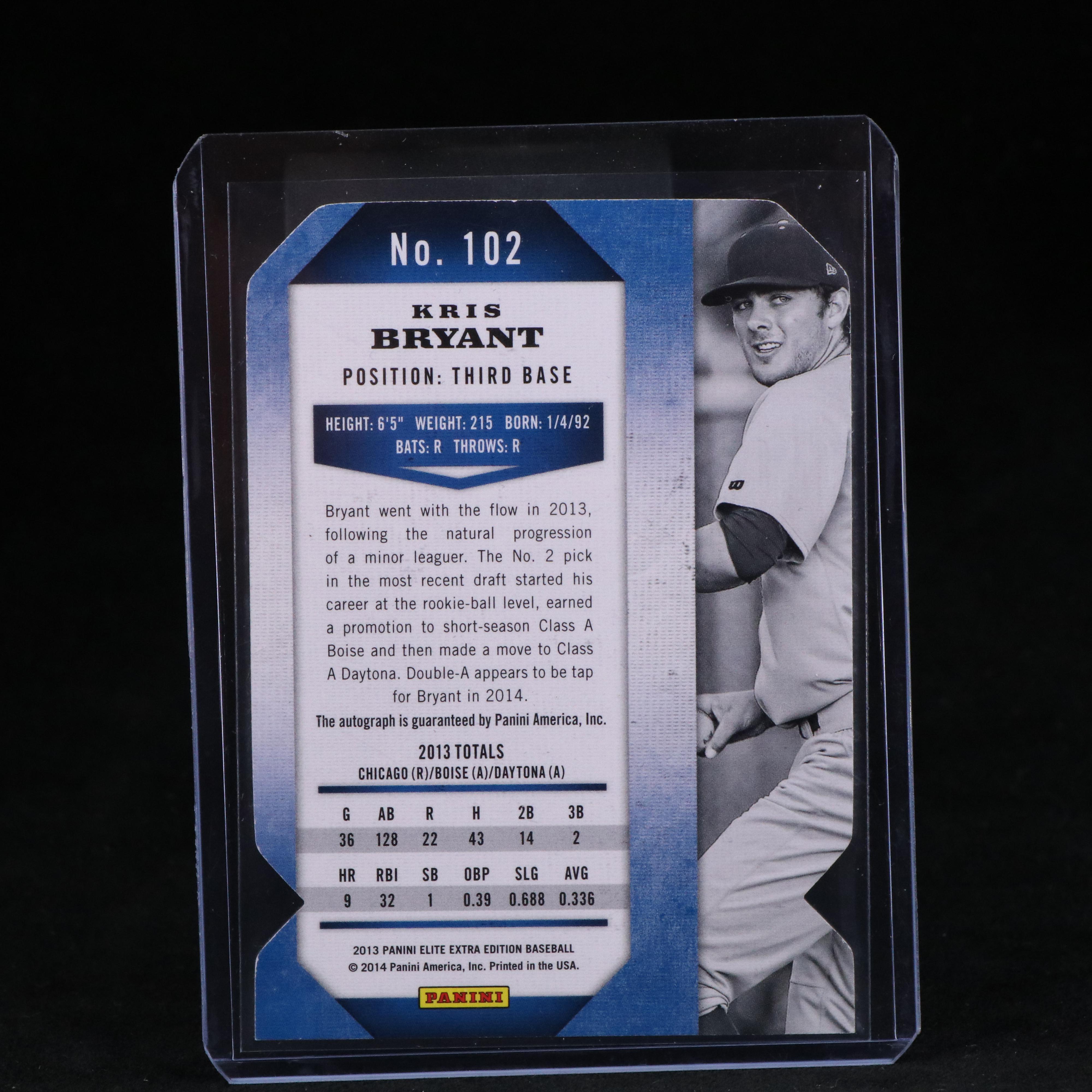 2013 Elite Kris Bryant Signed Chicago Cubs Baseball Card #ed 075/100