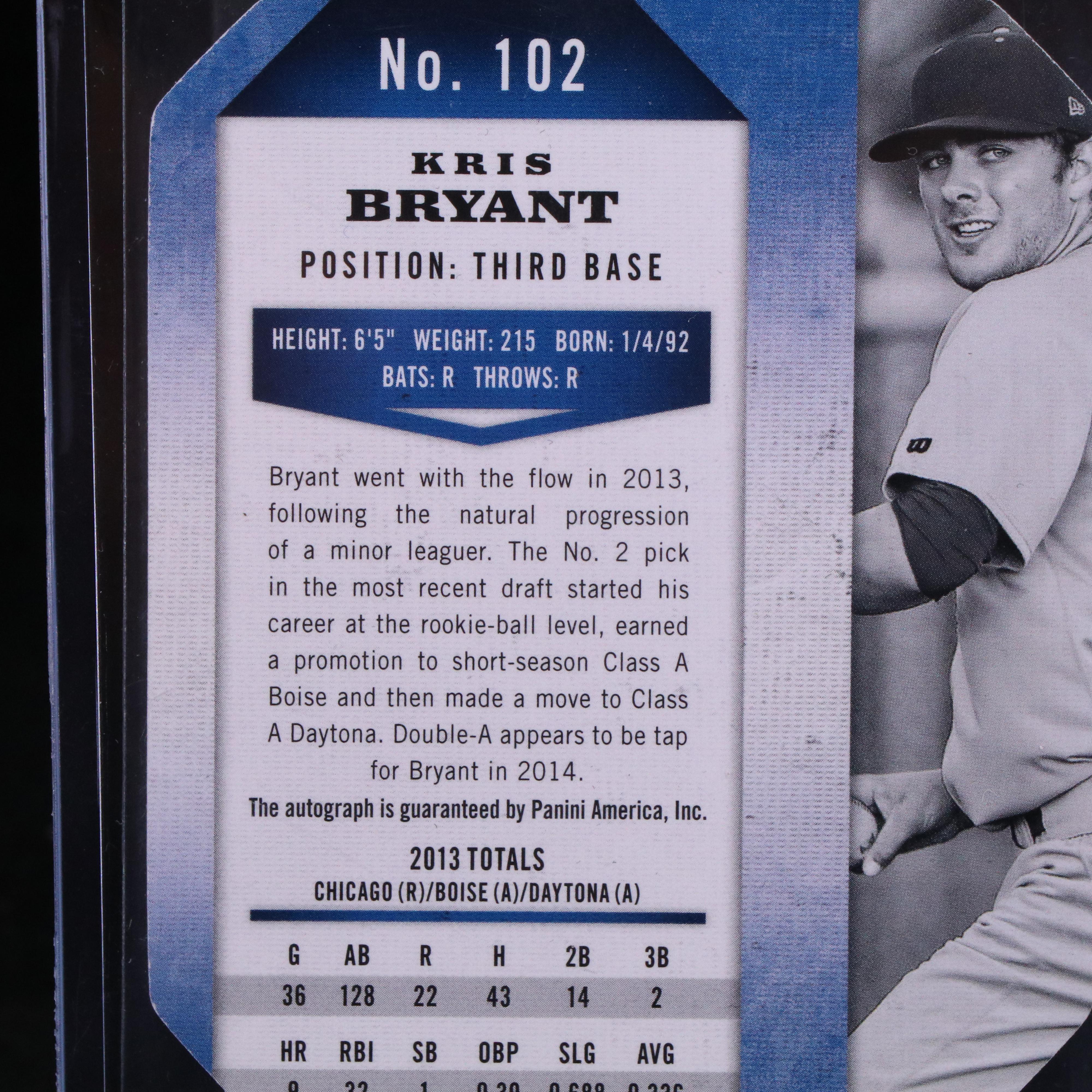 2013 Elite Kris Bryant Signed Chicago Cubs Baseball Card #ed 075/100