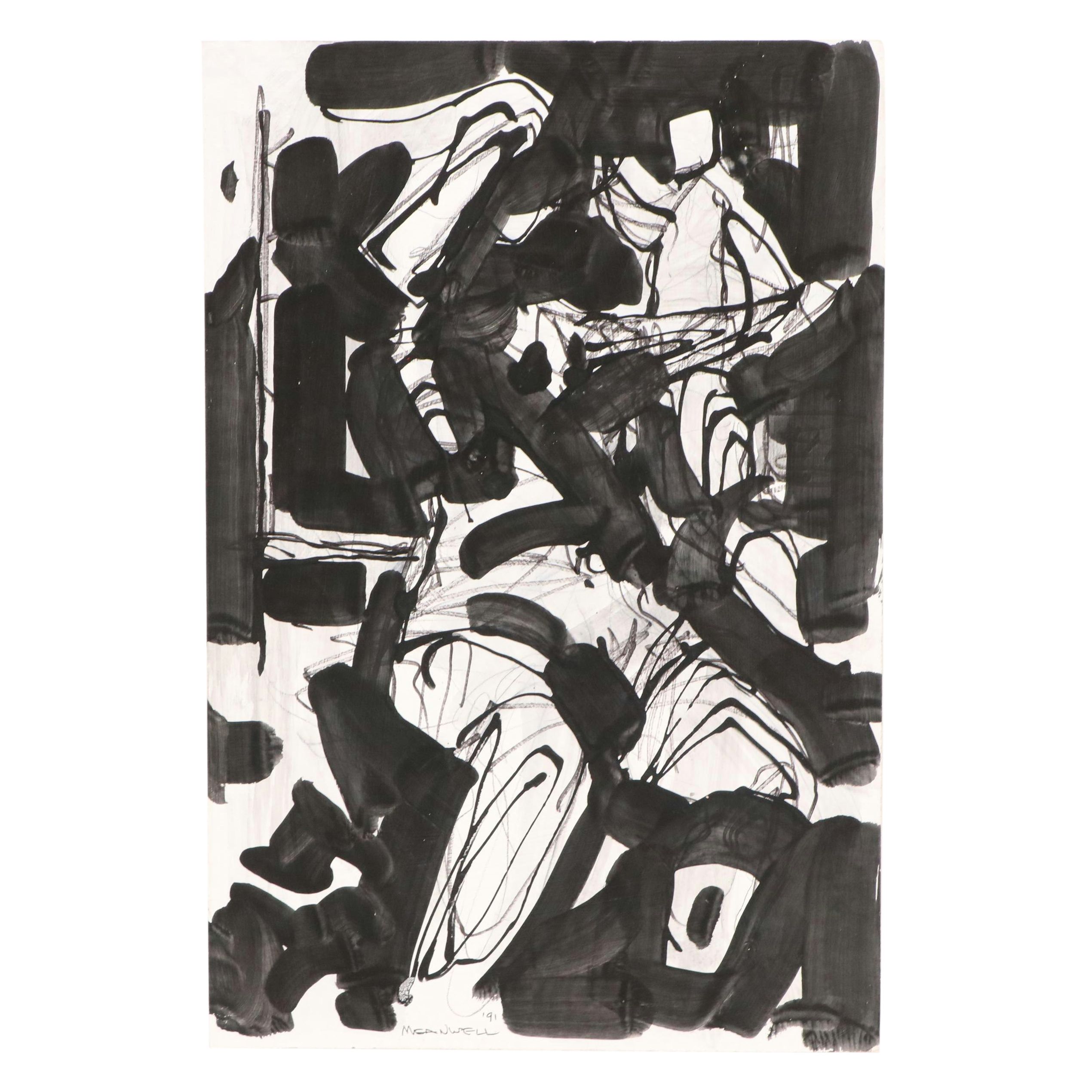 Jack Meanwell Abstract Mixed Media Painting, 1991