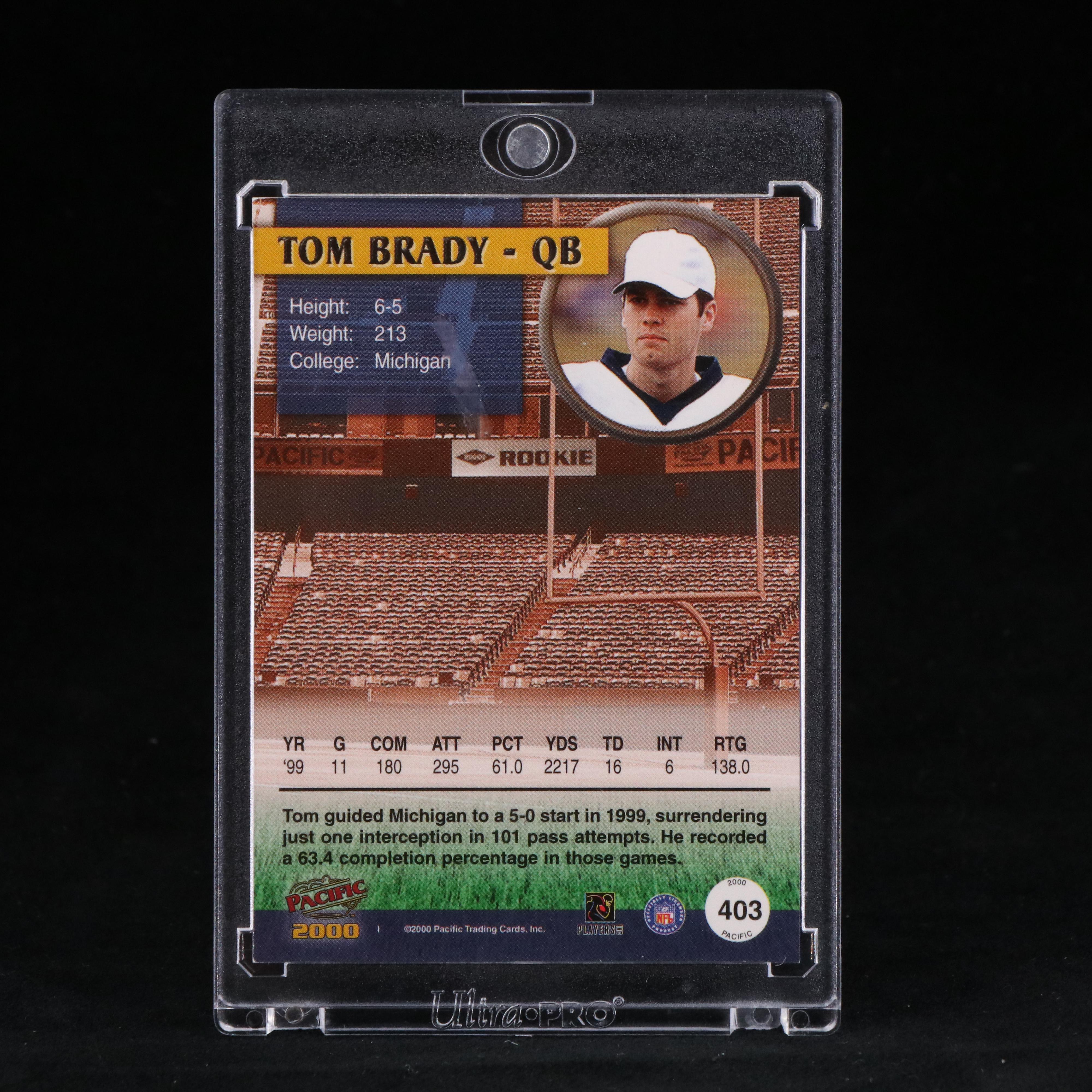 2000 Pacific Tom Brady Michigan Wolverines Rookie Football Card