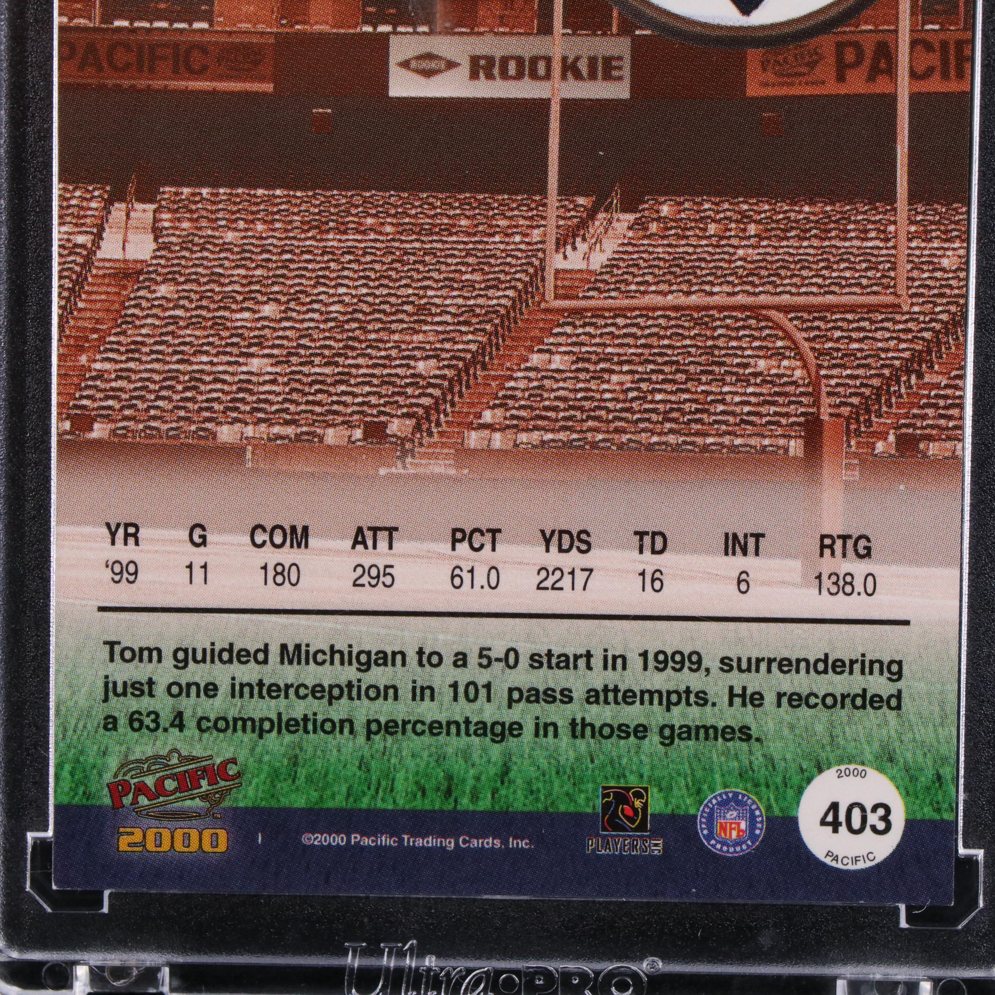 2000 Pacific Tom Brady Michigan Wolverines Rookie Football Card